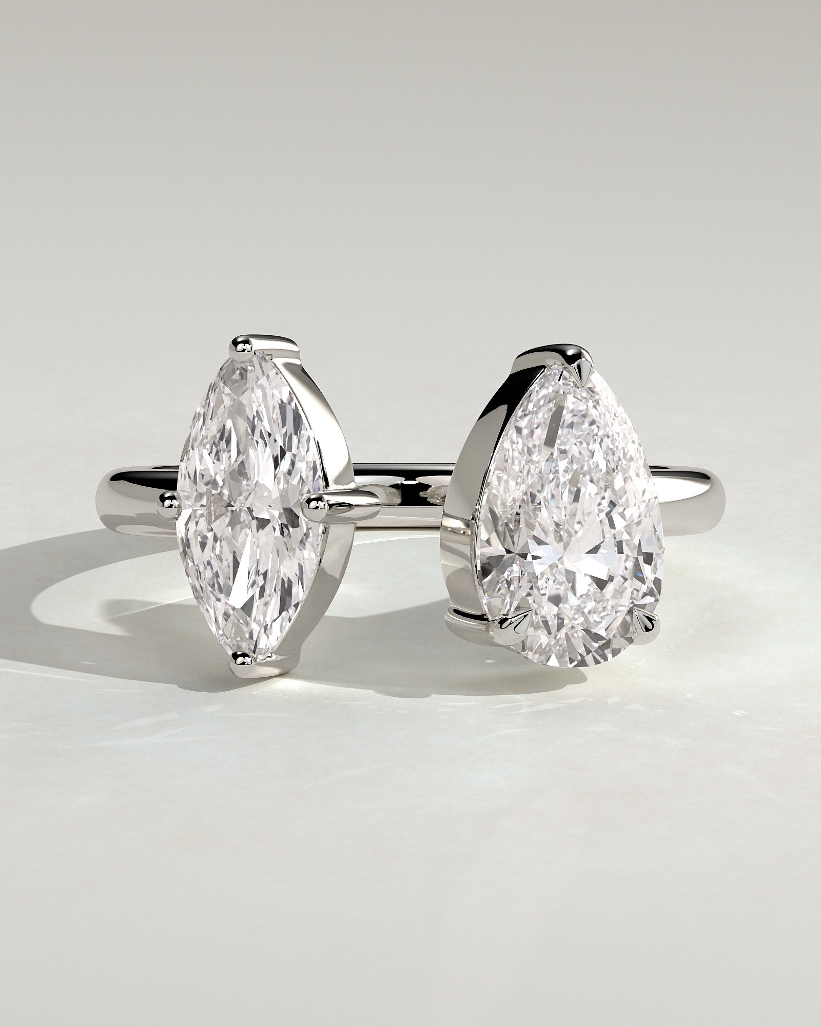 White :: Velentora 1.15ct marquise and 1.65ct pear toi et moi lab grown diamond engagement ring IGI certified white gold