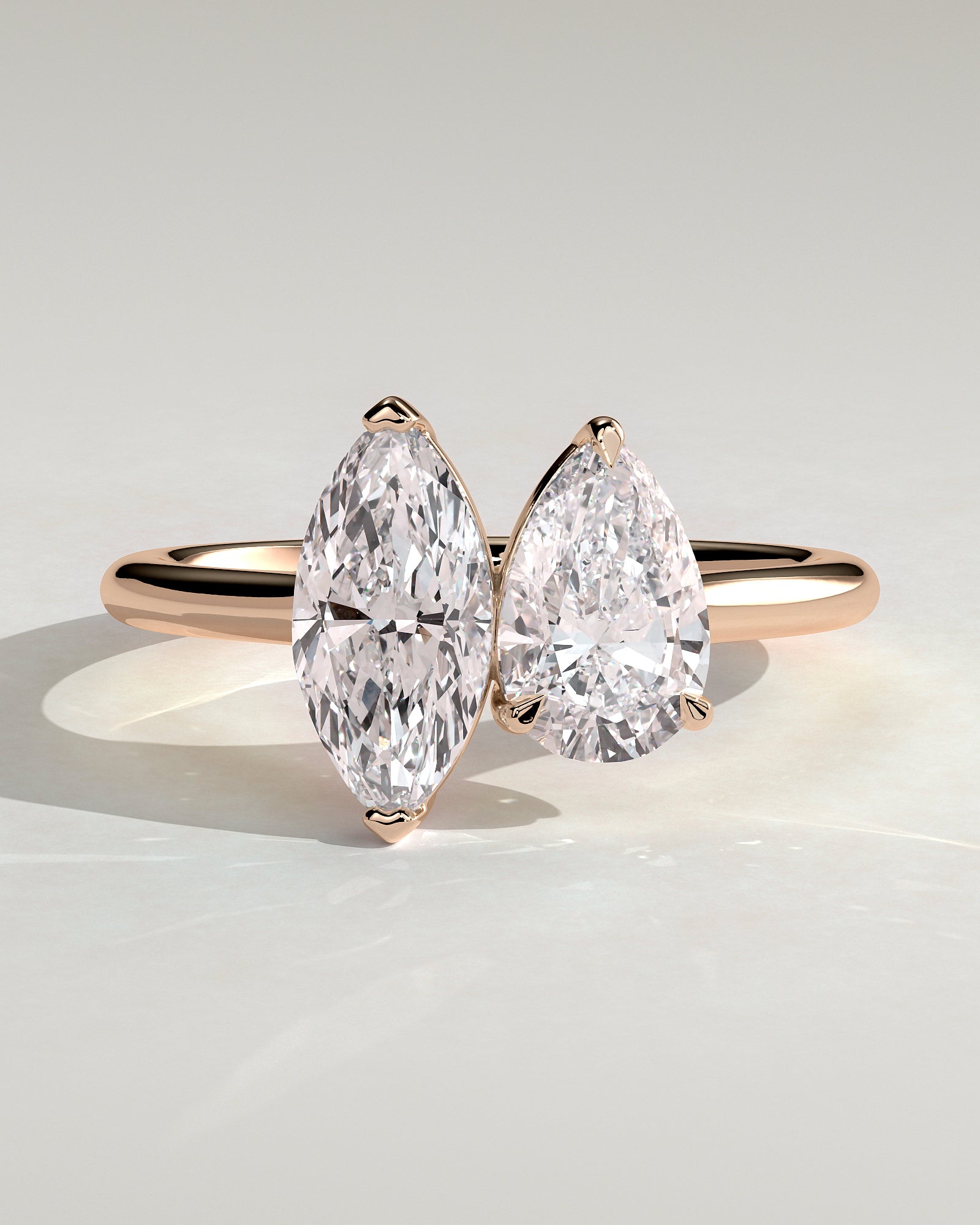 Rose :: Lunvique 1.8ct pear and 1.5ct marquise toi et moi lab grown diamond engagement ring IGI certified rose gold