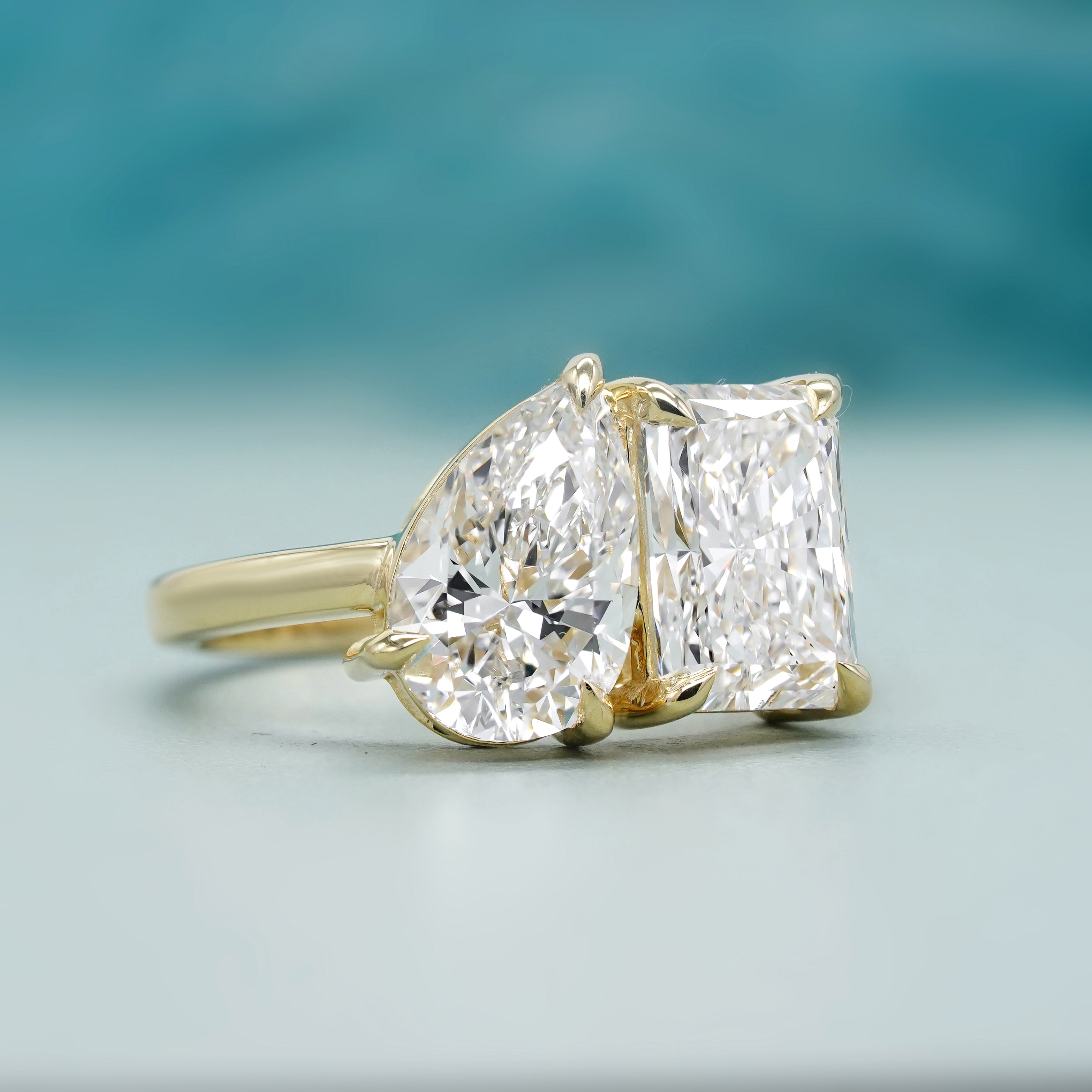 4.00tcw Radiant And Pear Lab Diamond Toi et Moi Engagement Ring | Two Stone Style | VVS-VS Clarity | IGI Certified | D-E-F Color