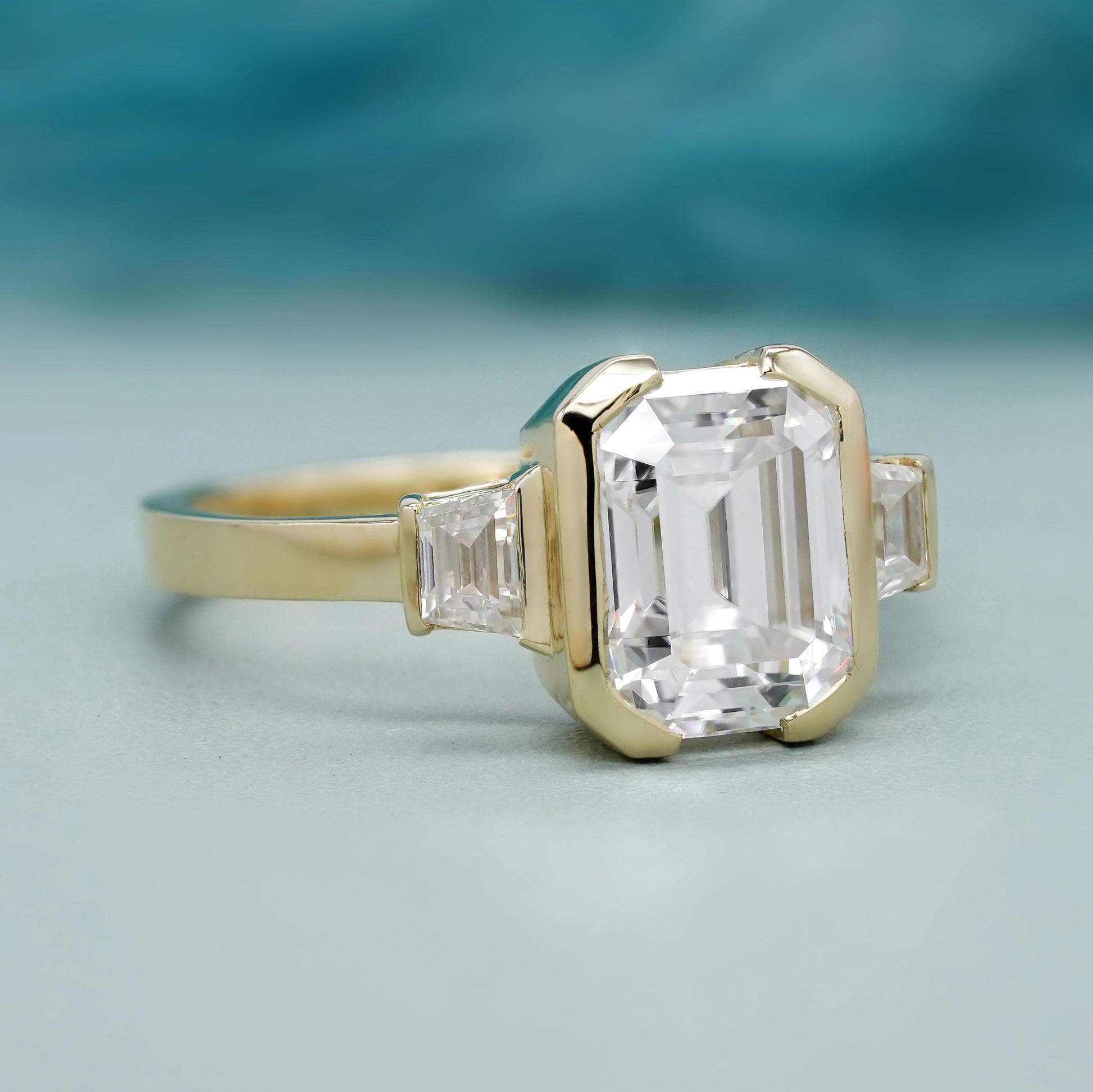 Emerald 4.00tcw Lab Grown Diamond Half Bezel Engagement Ring | IGI Certified | DEF VVS–VS