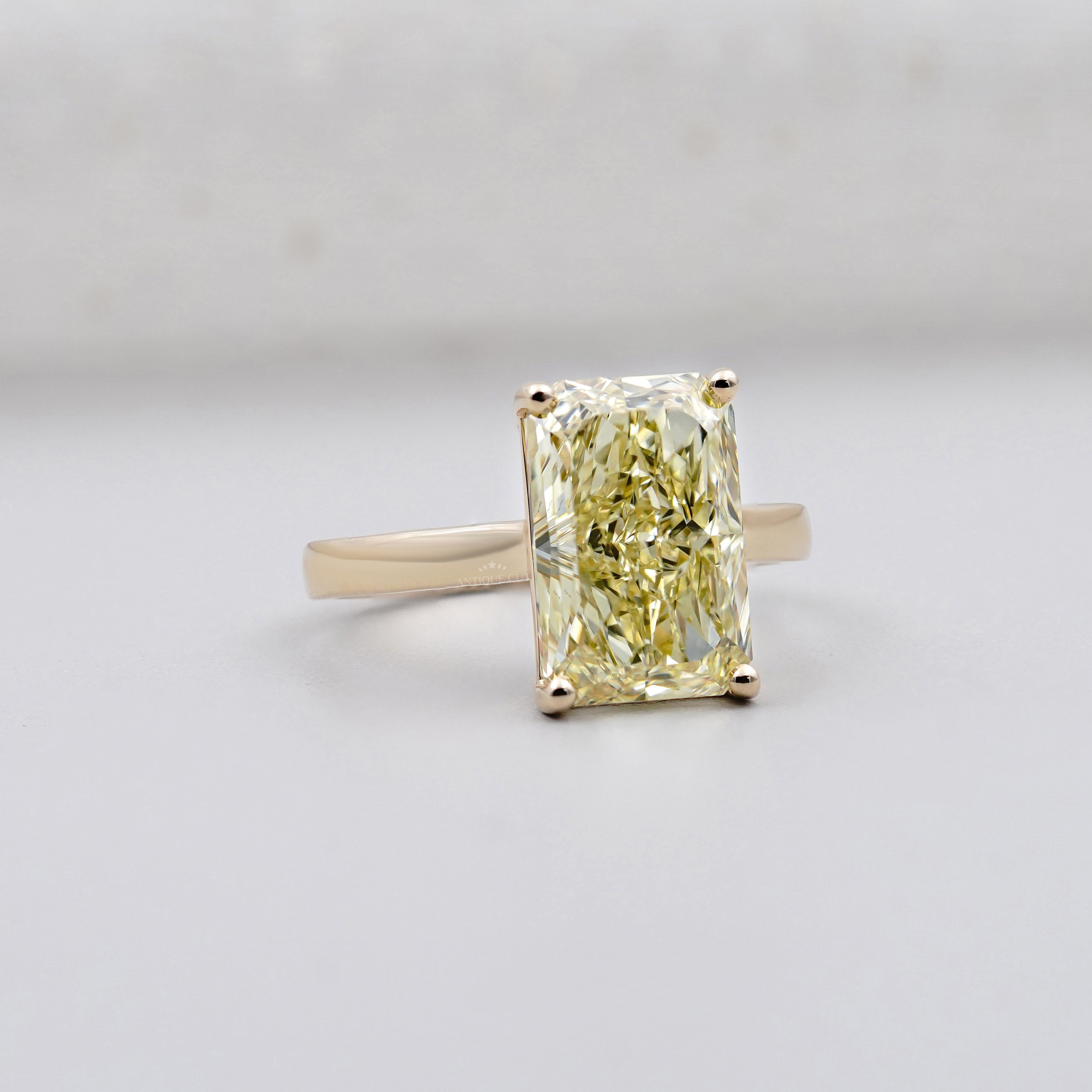 4.50ct Yellow Radiant Cut Solitaire Engagement Ring | Fancy Yellow Diamond Ring | Gold Radiant Engagement Ring | Classic Statement Ring