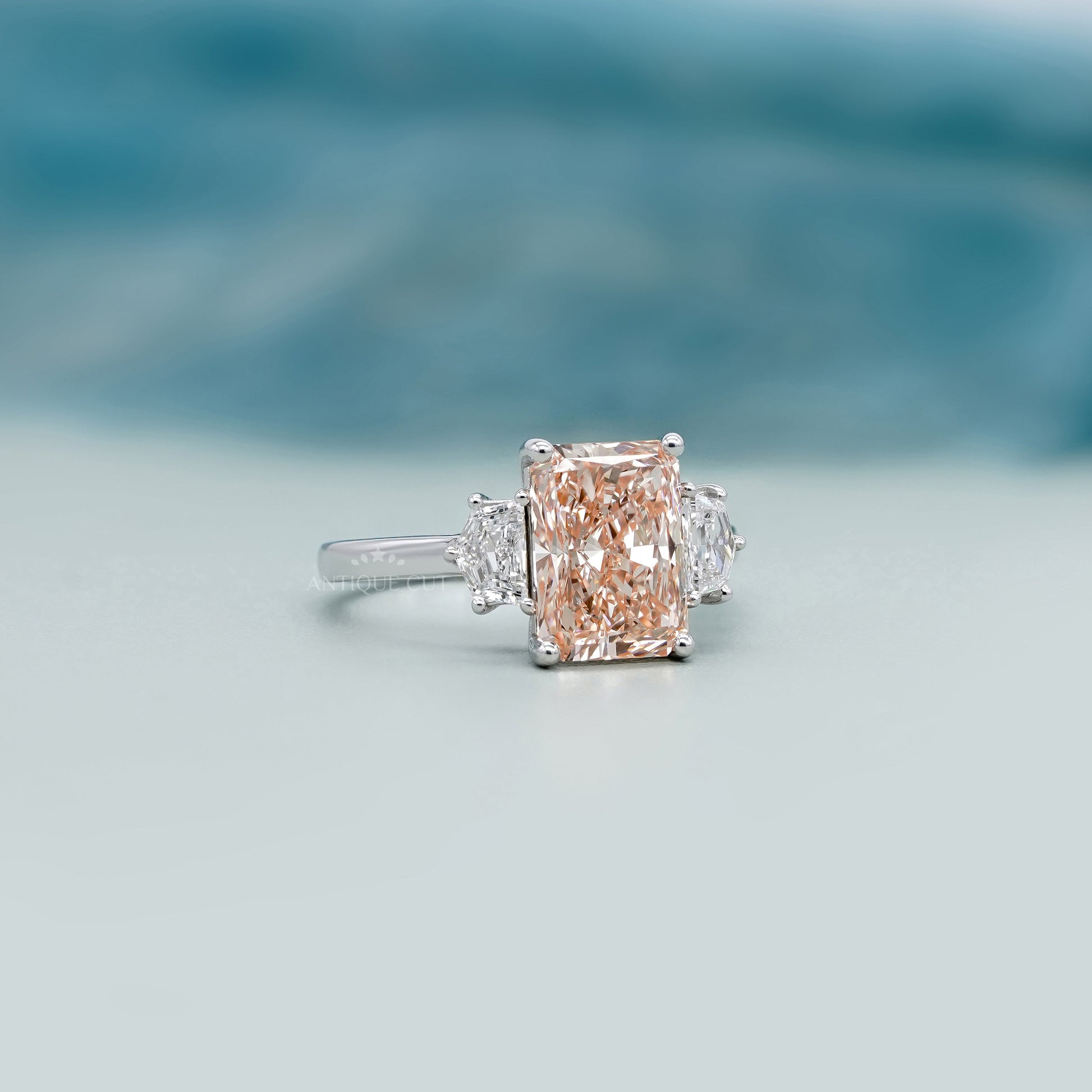 Radiant 3.60tcw Fancy Orange Lab Diamond Ring | IGI Certified | Three Stone White Gold