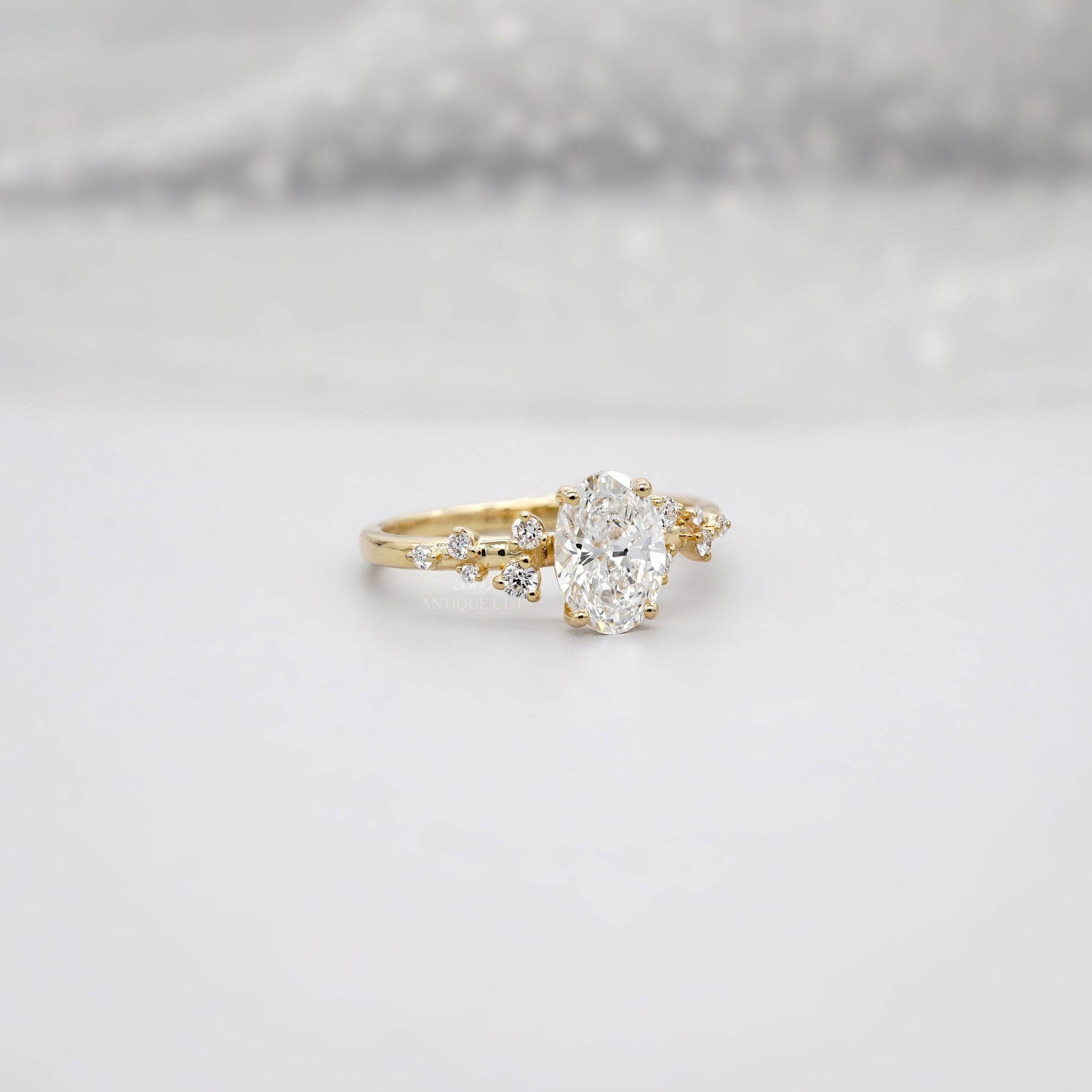 Oval 1.50tcw Lab Diamond Cluster Ring | Yellow Gold | Unique Side Design | IGI Certified