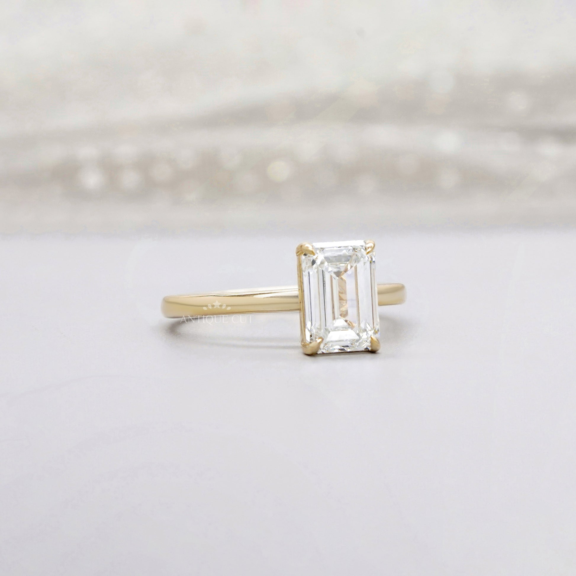 Emerald 2.00ct Lab Diamond Solitaire Ring | Yellow Gold | Minimalist IGI Certified