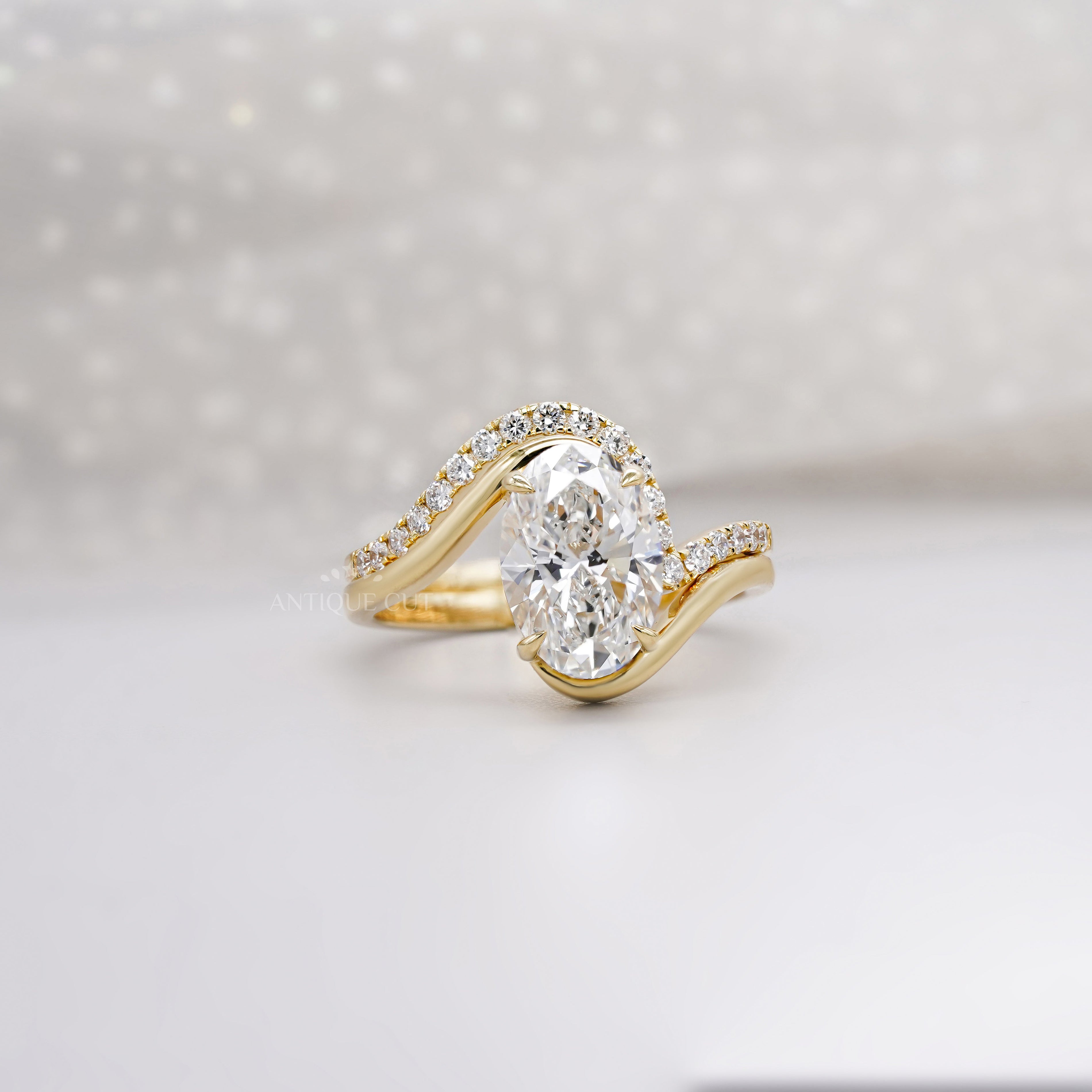 2.80tcw Oval Lab Diamond Bypass Style Engagement Ring | Matching Curved Band | IGI Certified