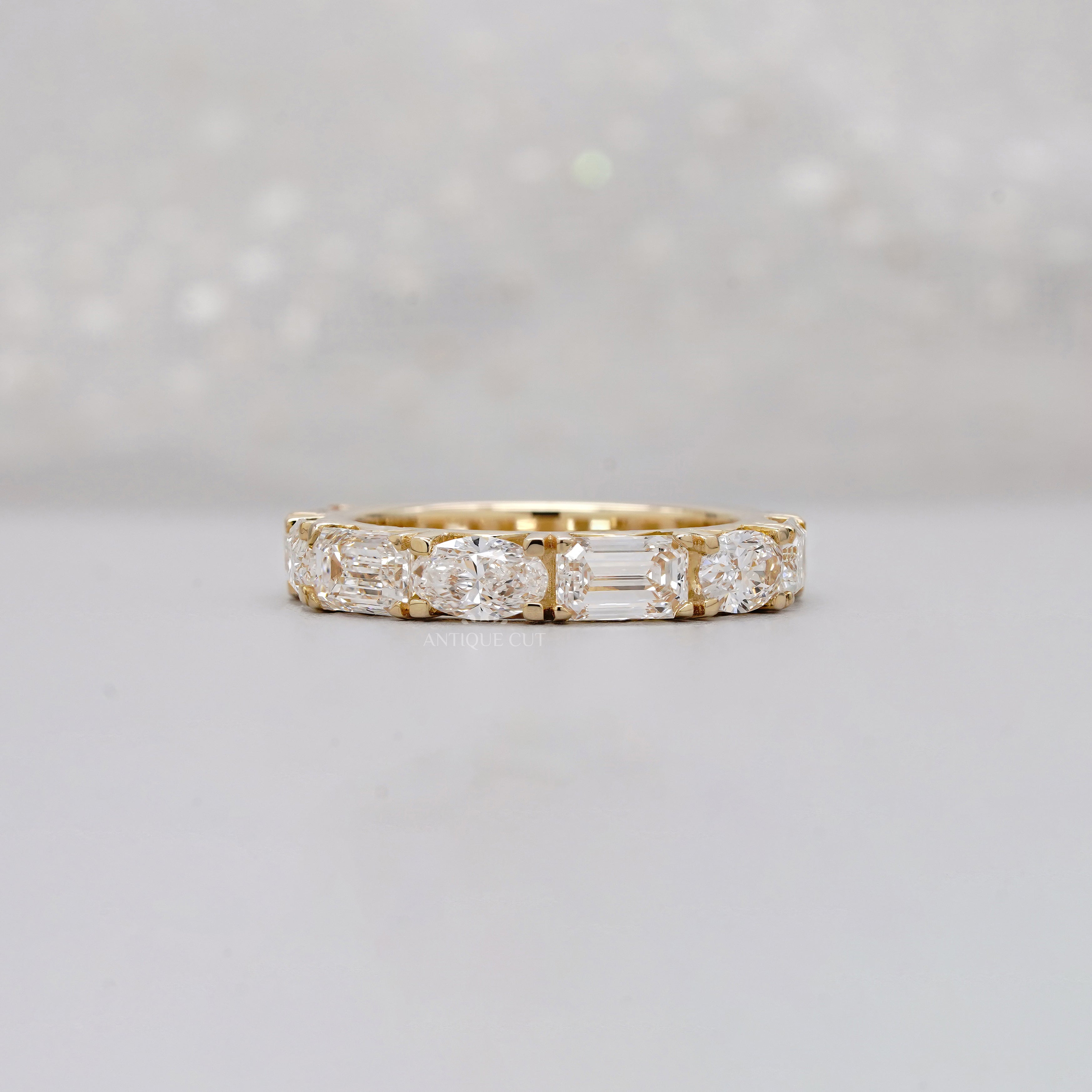 Emerald & Oval 2.00tcw Lab Grown Diamond Band Ring | IGI Certified | Yellow Gold | Half Eternity Style | VVS–VS Clarity