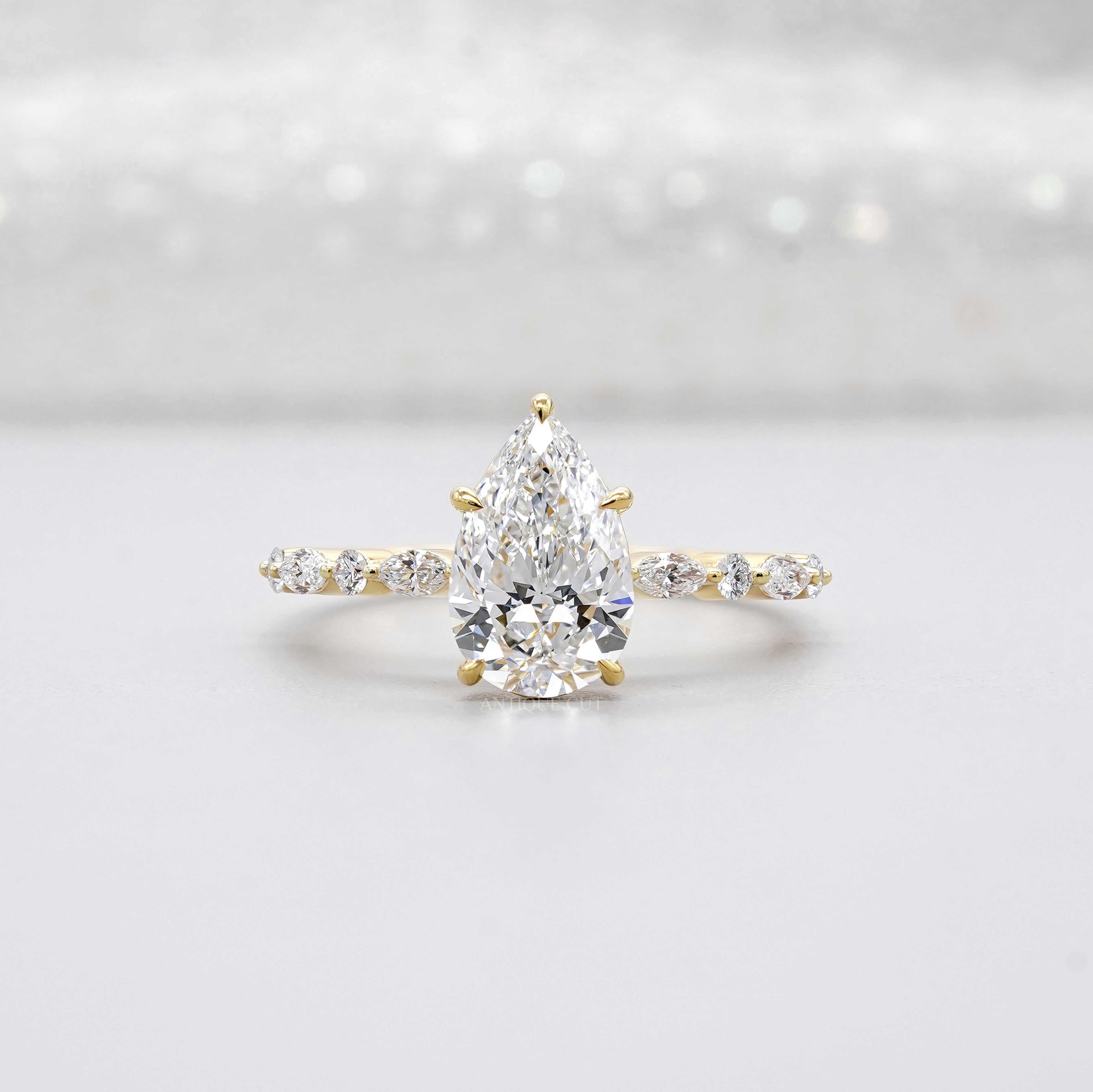 Pear 3.00tcw Lab Grown Diamond Engagement Ring with Side Stones | IGI Certified