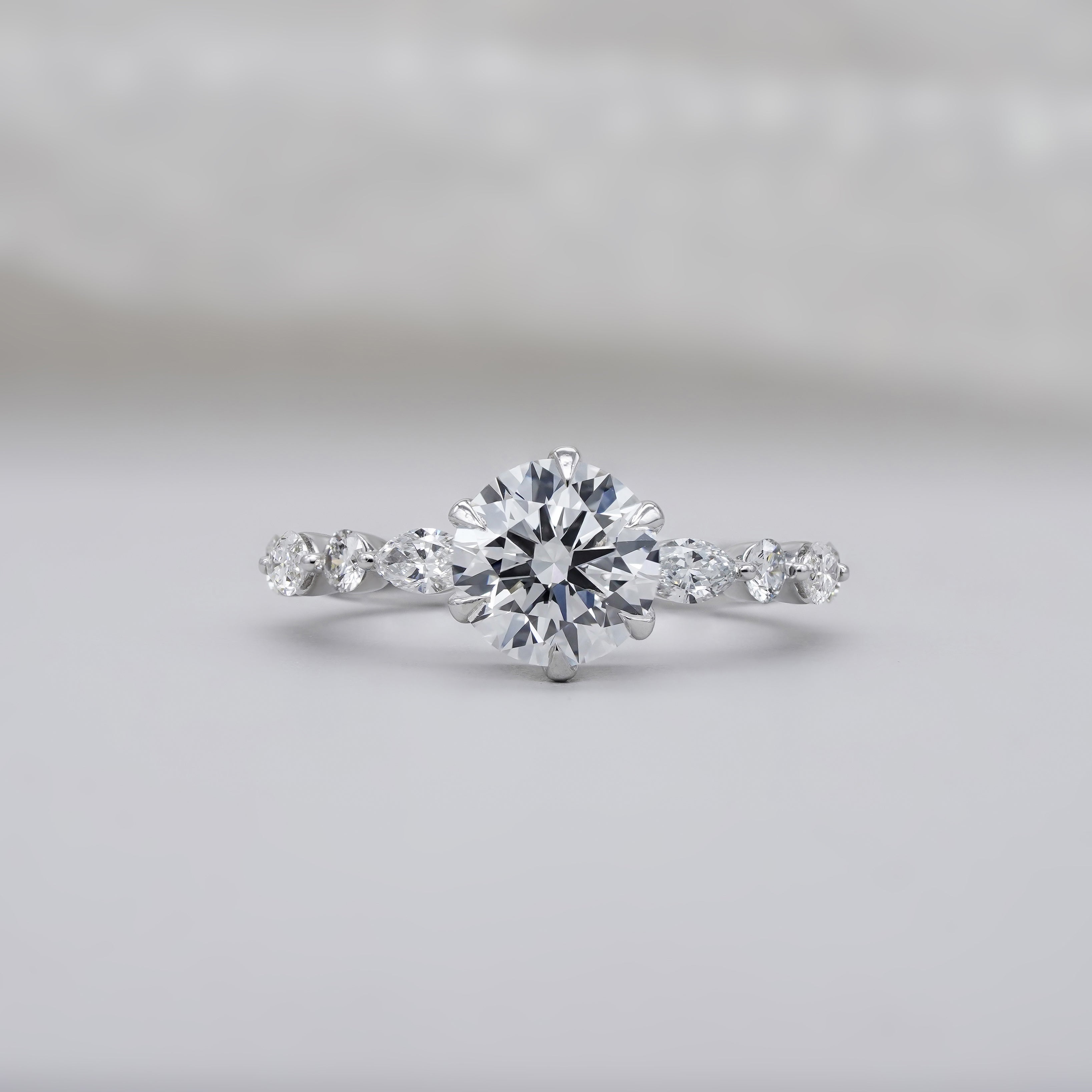 Round 2.20tcw Lab Grown Diamond Engagement Ring | Accent Set in White Gold | D-E-F Color | VVS–VS Clarity | IGI Certified | Modern Classic