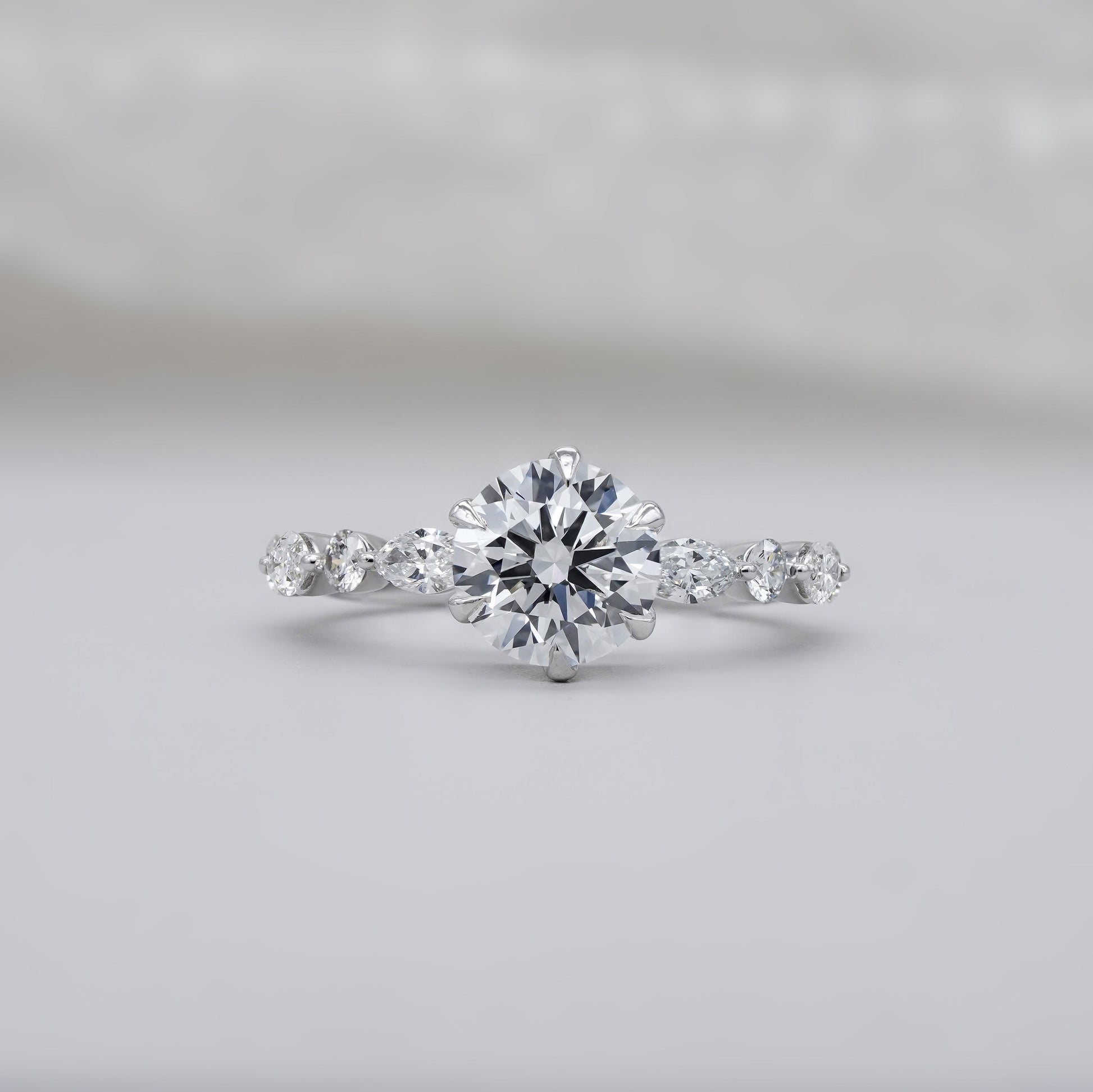 Round 2.20tcw Lab Grown Diamond Engagement Ring | Accent Set in White Gold | D-E-F Color | VVS–VS Clarity | IGI Certified | Modern Classic