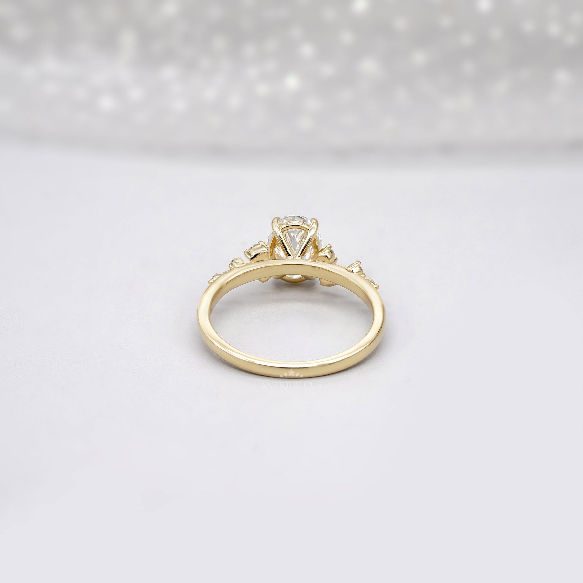 Oval 1.50tcw Lab Diamond Cluster Ring | Yellow Gold | Unique Side Design | IGI Certified