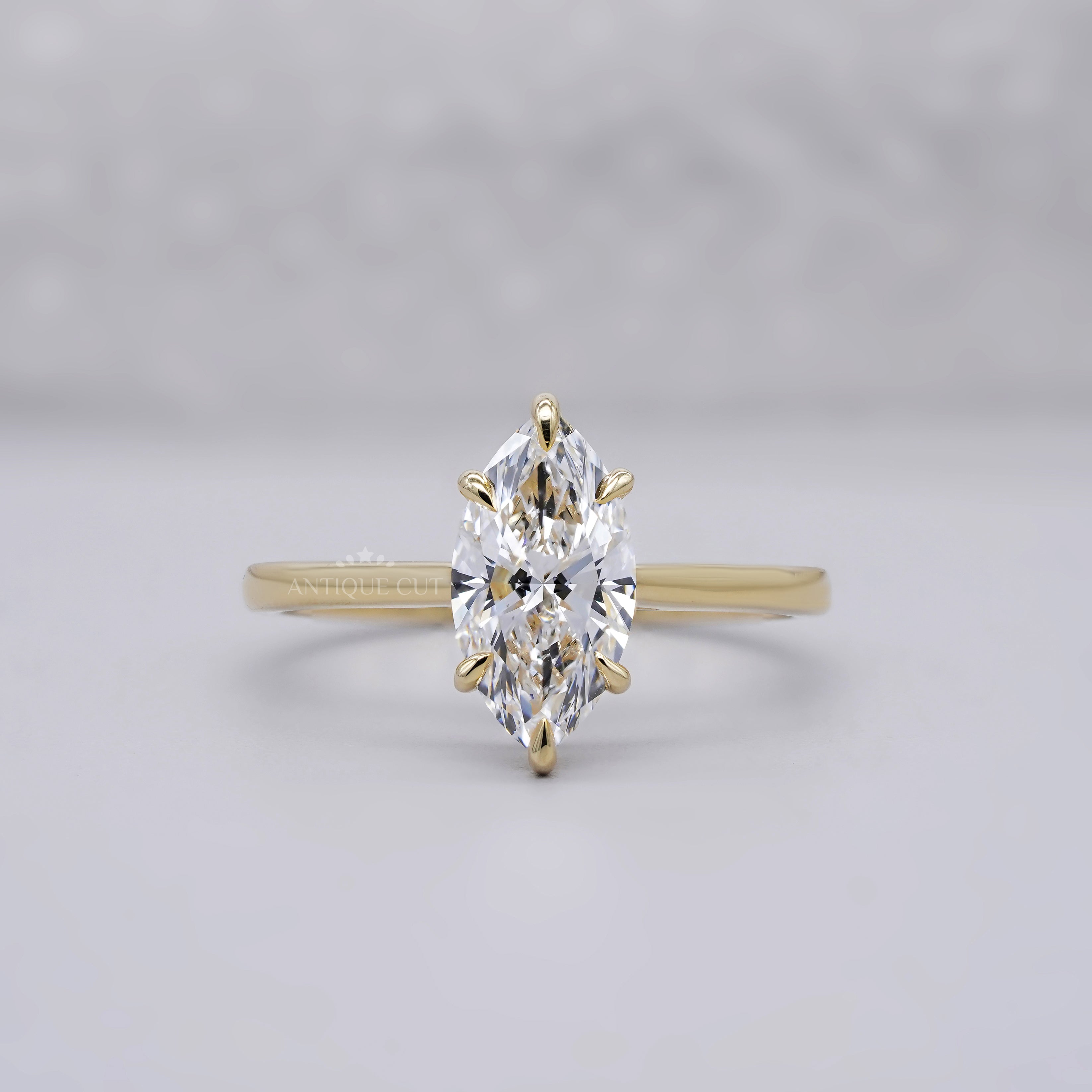 2.00ct Marquise Lab Diamond Engagement Ring in Yellow Gold | Minimalist Solitaire