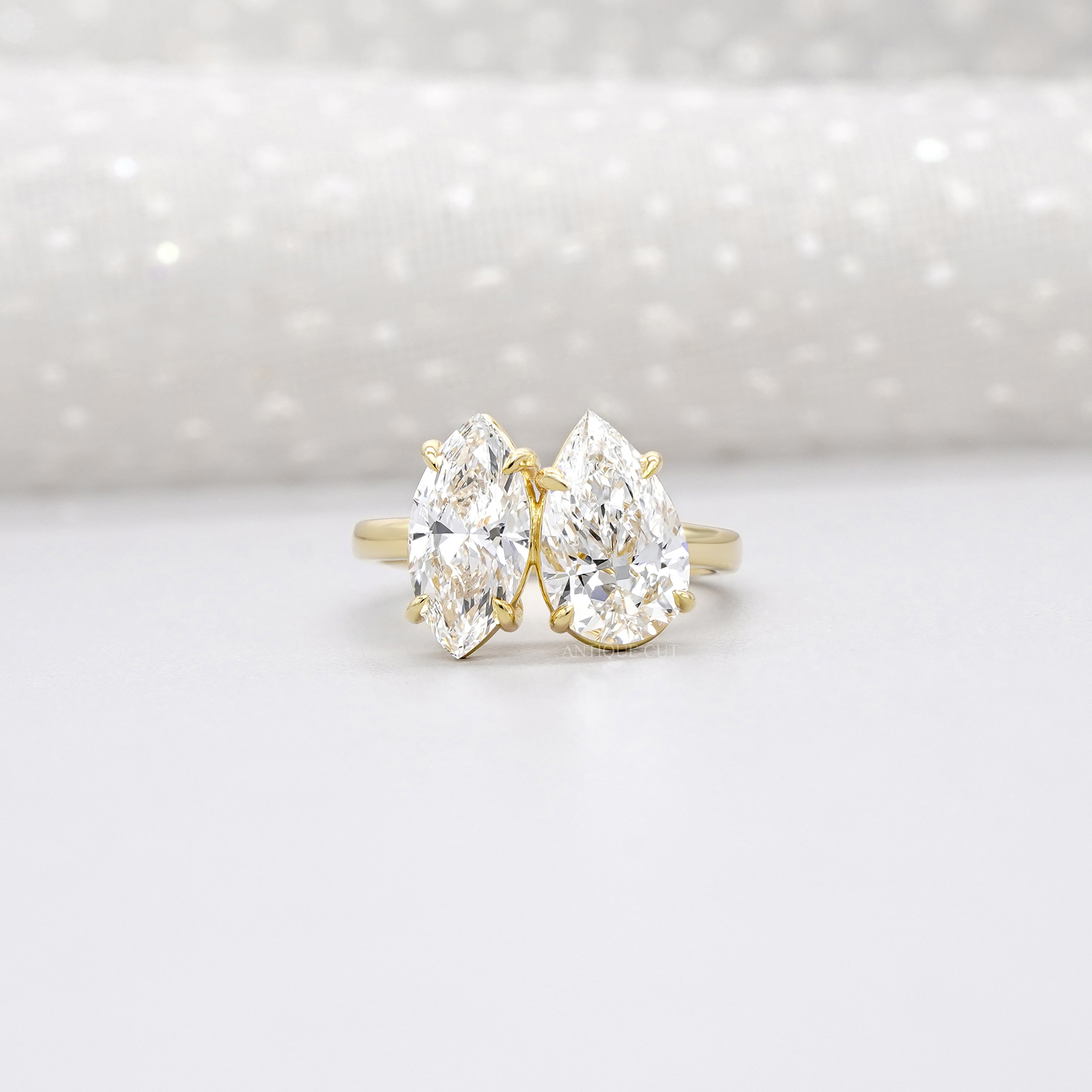 Pear & Marquise Toi et Moi Engagement Ring | 2.40tcw Lab-Grown Diamond Ring | 14k Yellow Gold | IGI Certified