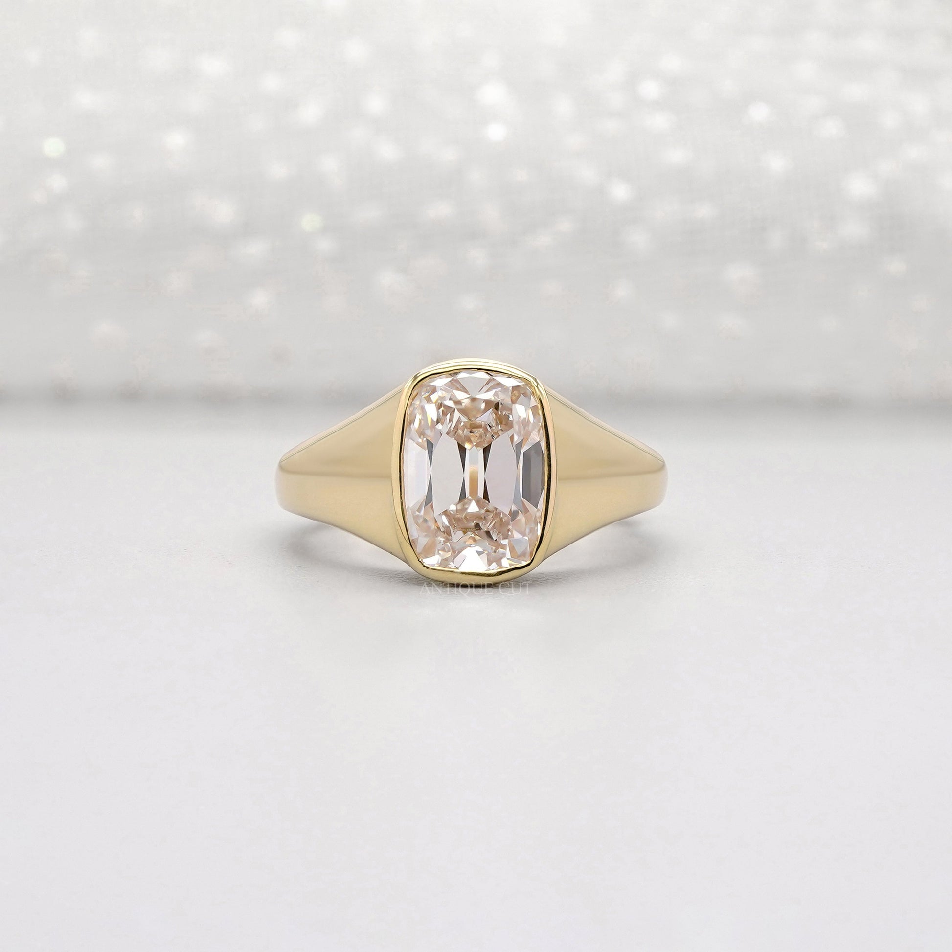 3ct Cushion Lab-Grown Diamond Bezel Ring | Solid Yellow Gold | IGI Certified D-E-F | VVS–VS
