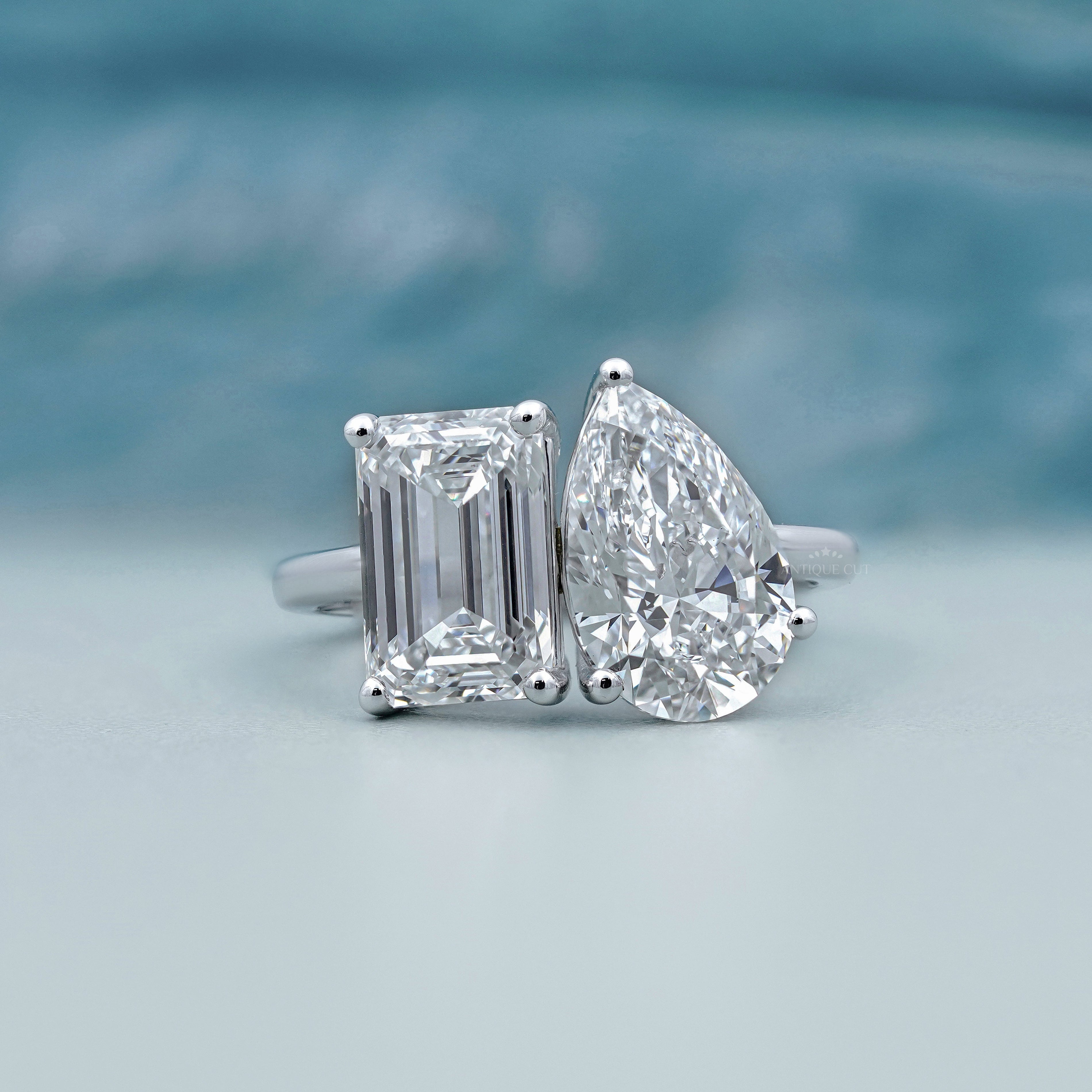 Emerald And Pear 6.00tcw Toi et Moi Lab Grown Diamond Engagement Ring | IGI Certified