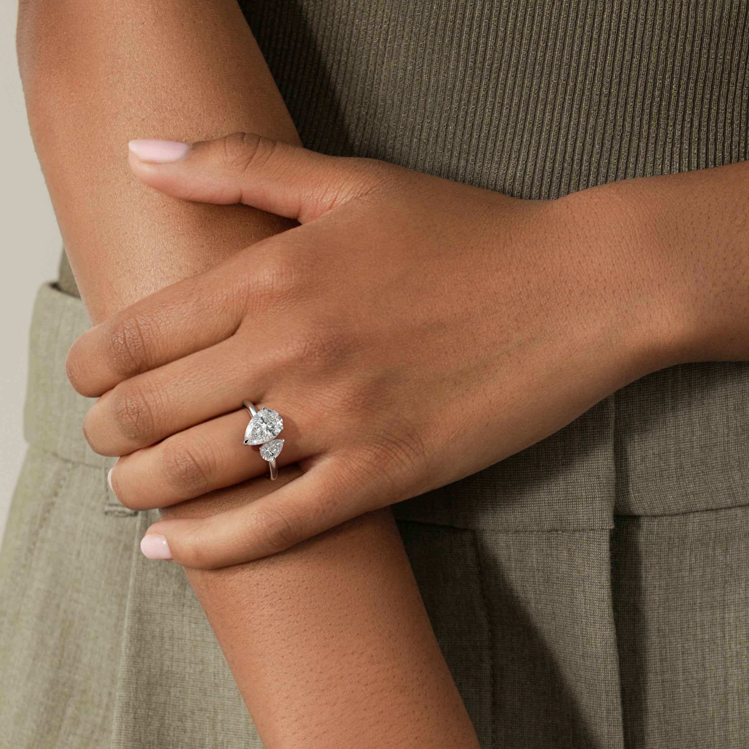White :: pear and pear 0.5ct 1.25ct lab grown diamond toi et moi ring white gold two stone engagement ring