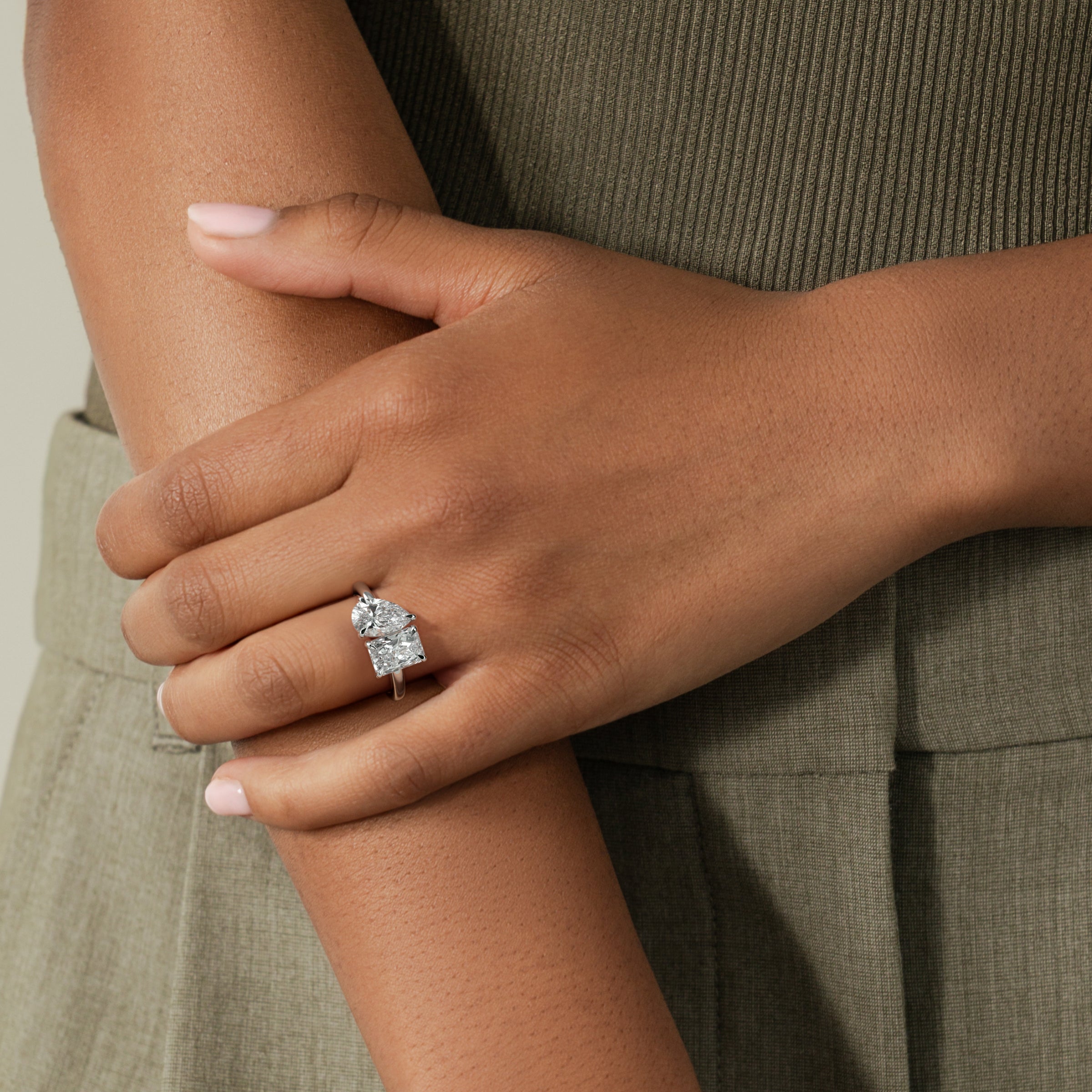 White :: pear and radiant 1.5ct 1.8ct lab grown diamond toi et moi ring white gold two stone engagement ring