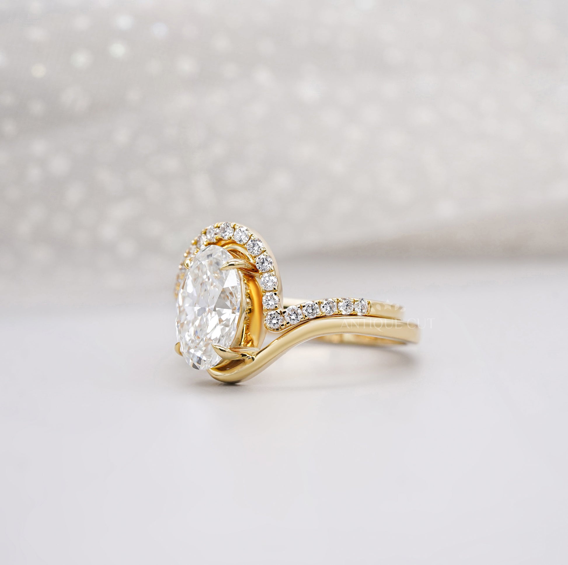 2.80tcw Oval Lab Diamond Bypass Style Engagement Ring | Matching Curved Band | IGI Certified