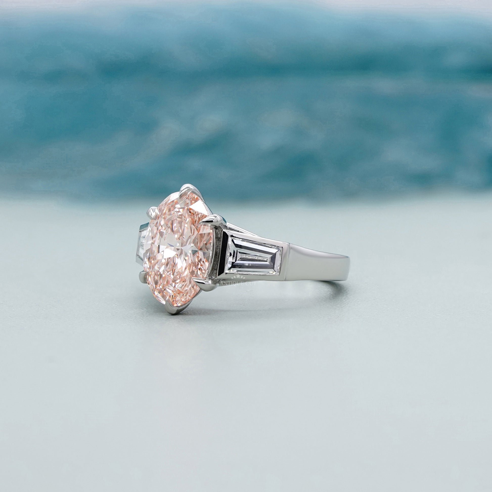 Oval 3.80tcw Fancy Pink Lab Grown Diamond Three Stone Ring | IGI Certified