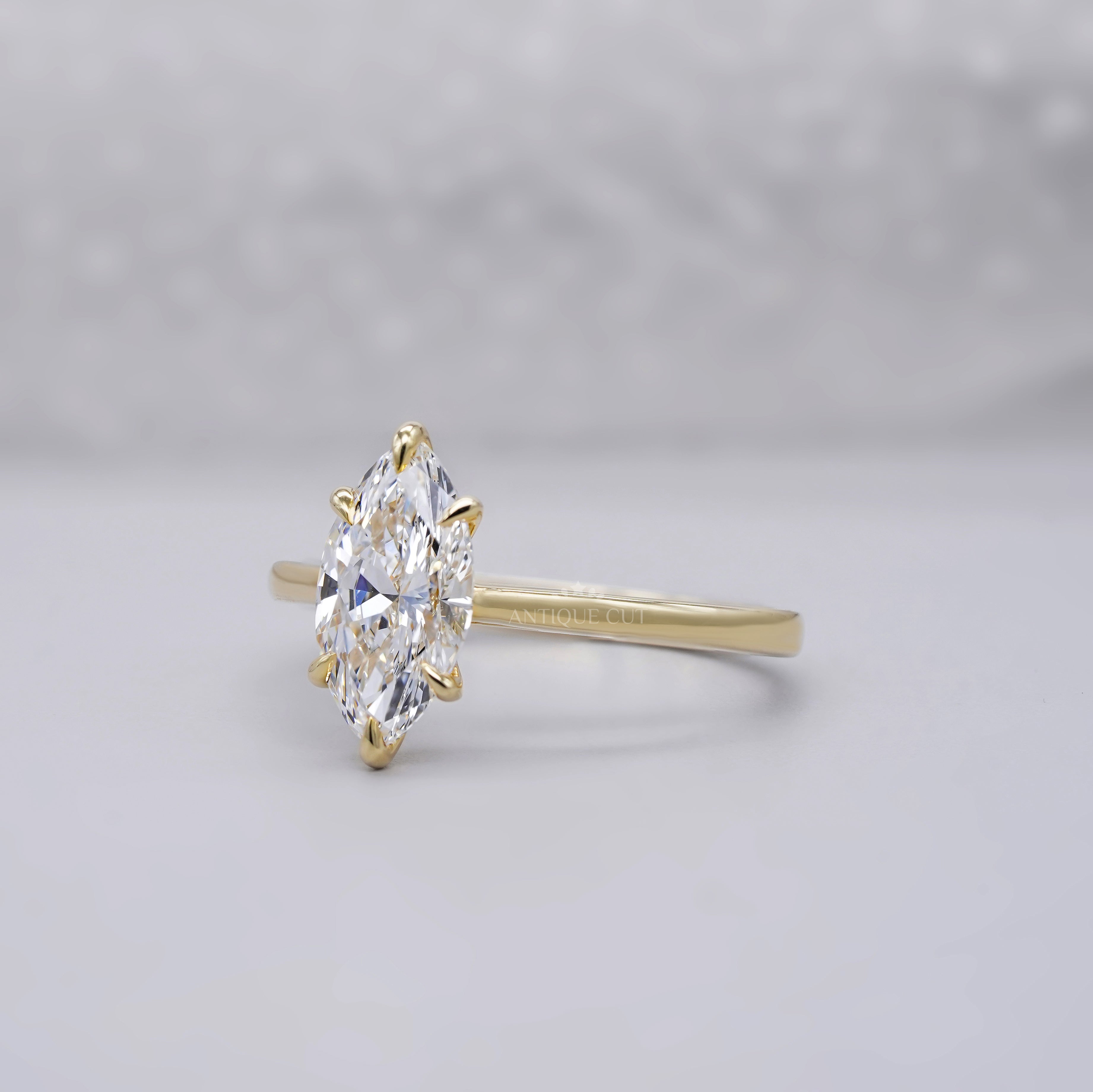 2.00ct Marquise Lab Diamond Engagement Ring in Yellow Gold | Minimalist Solitaire