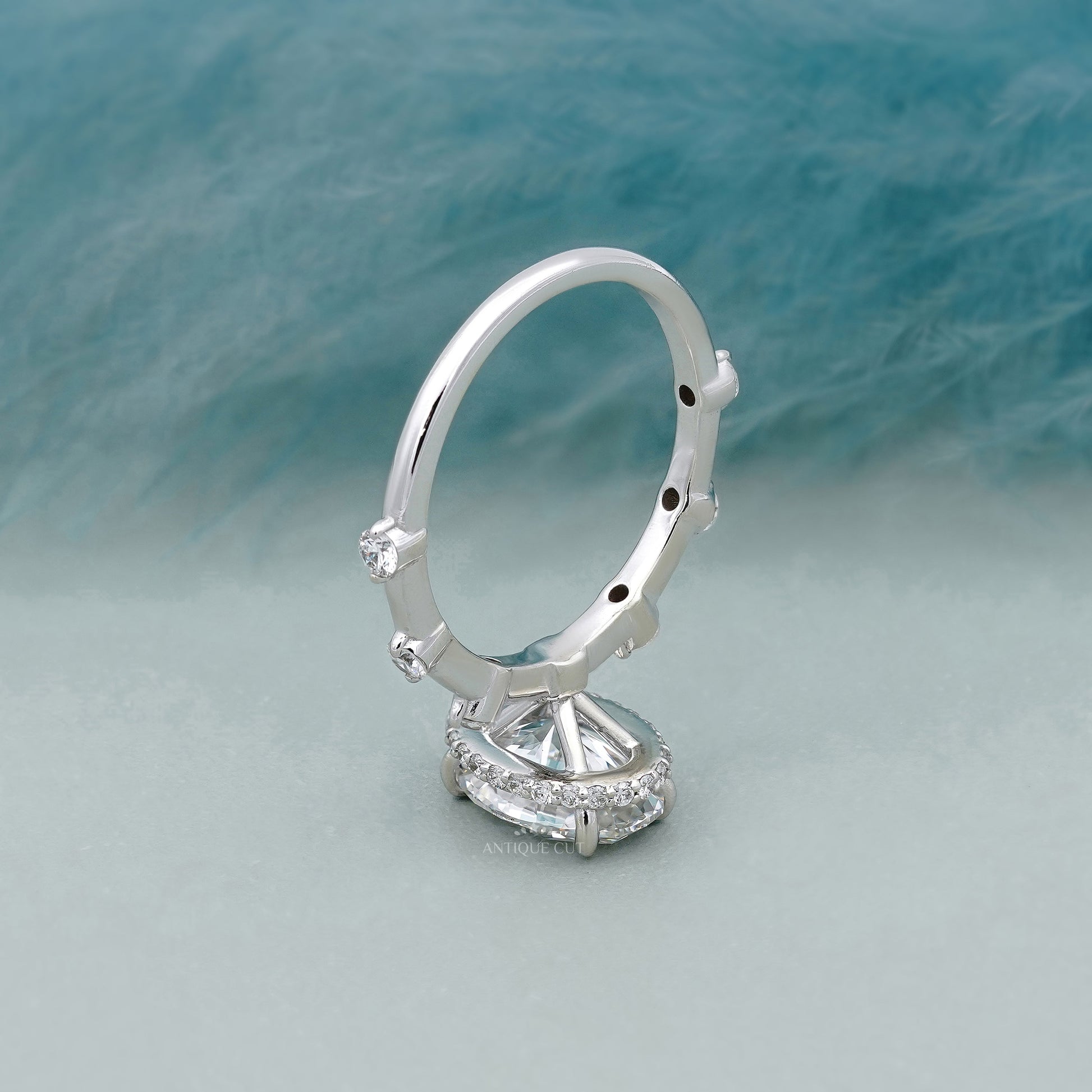 2.00ct Oval Engagement Ring • 0.30ct Diamond Accent Band • White Gold Oval Cut Ring • Classic 2ct Solitaire Ring