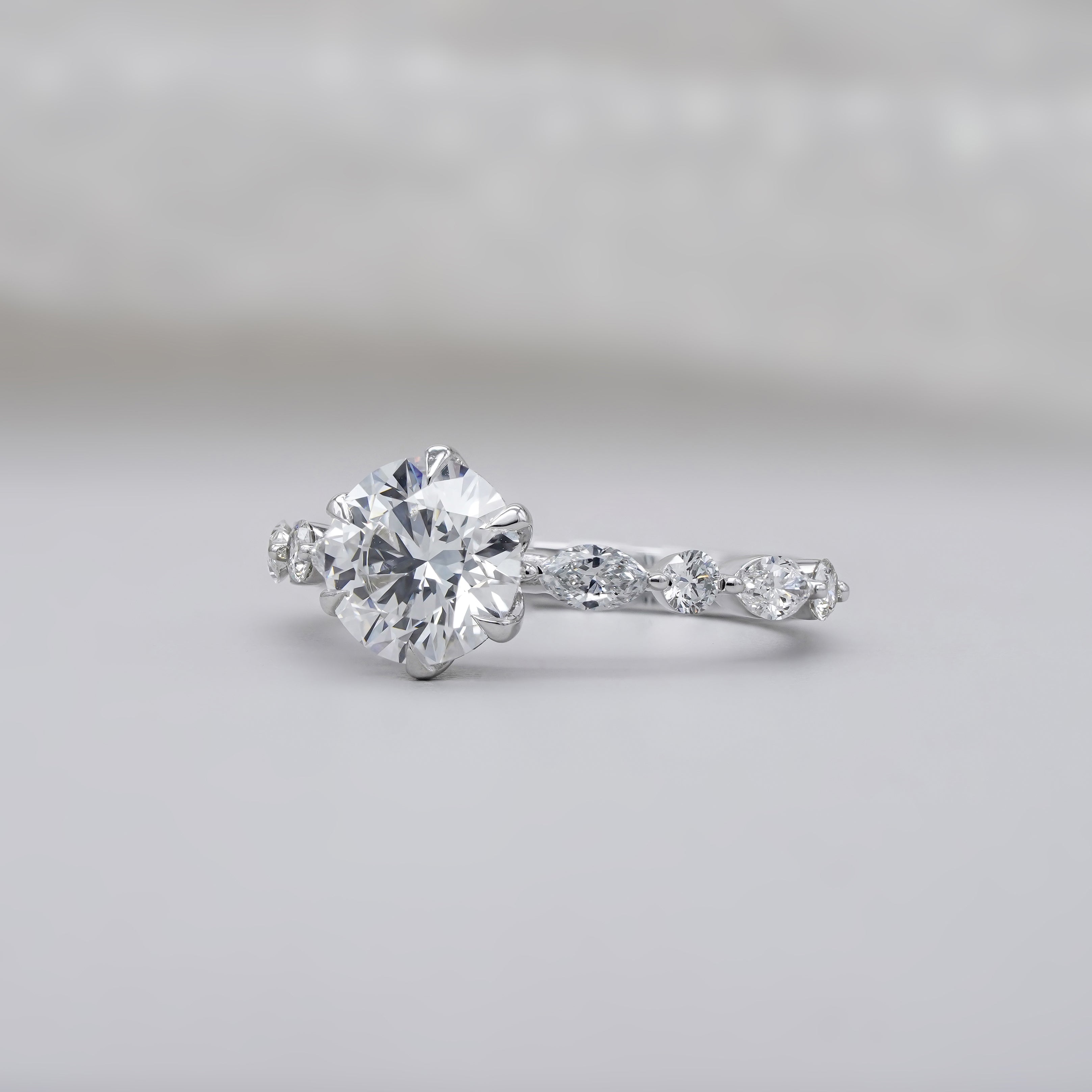 Round 2.20tcw Lab Grown Diamond Engagement Ring | Accent Set in White Gold | D-E-F Color | VVS–VS Clarity | IGI Certified | Modern Classic