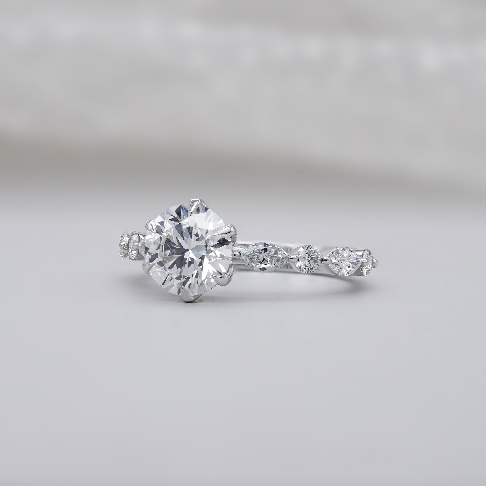 Round 2.20tcw Lab Grown Diamond Engagement Ring | Accent Set in White Gold | D-E-F Color | VVS–VS Clarity | IGI Certified | Modern Classic