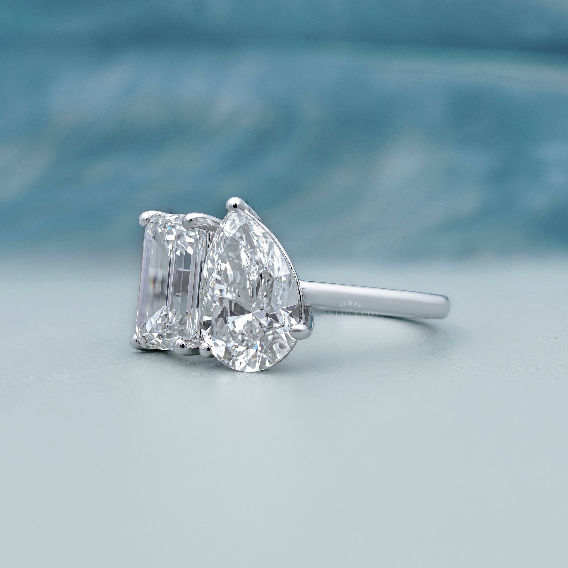 Emerald And Pear 6.00tcw Toi et Moi Lab Grown Diamond Engagement Ring | IGI Certified