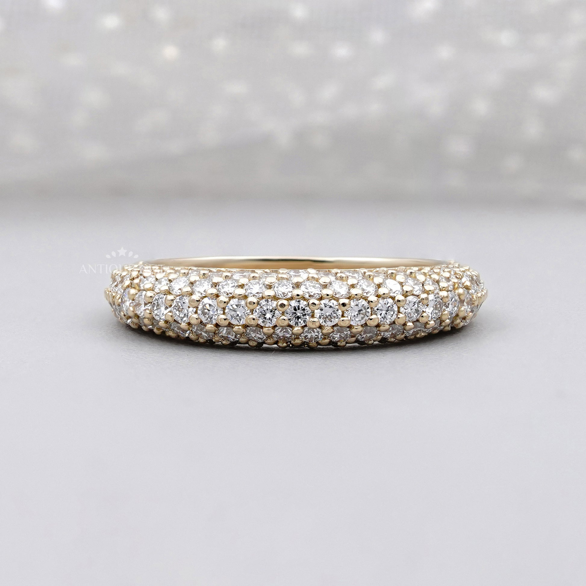 1.50tcw Diamond Pave Band | Solid Gold | Three-Row Round Diamonds | Classic Wedding or Anniversary Ring