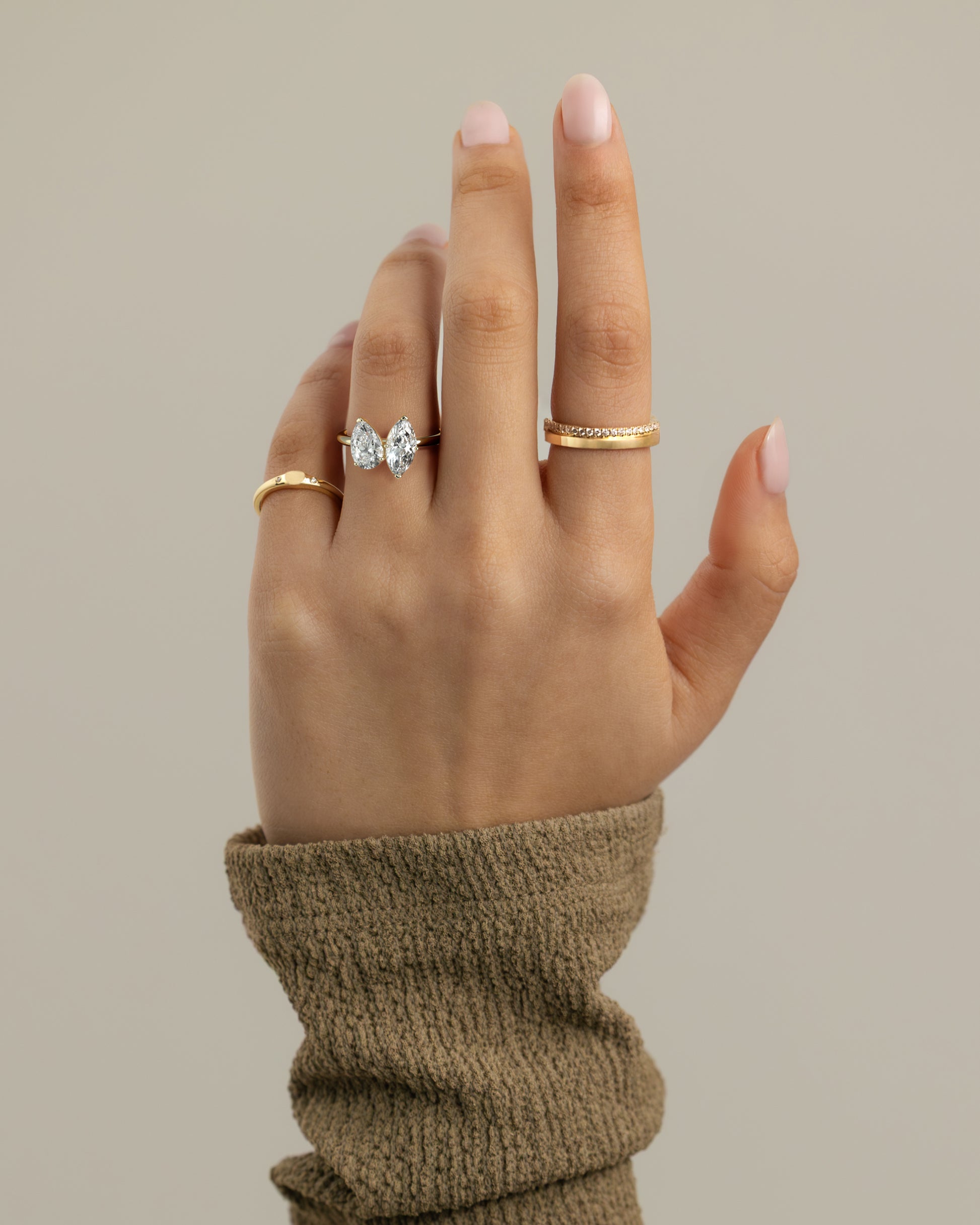 Yellow :: IGI certified 1.8ct pear 1.5ct marquise lab grown diamond engagement ring yellow gold classic design