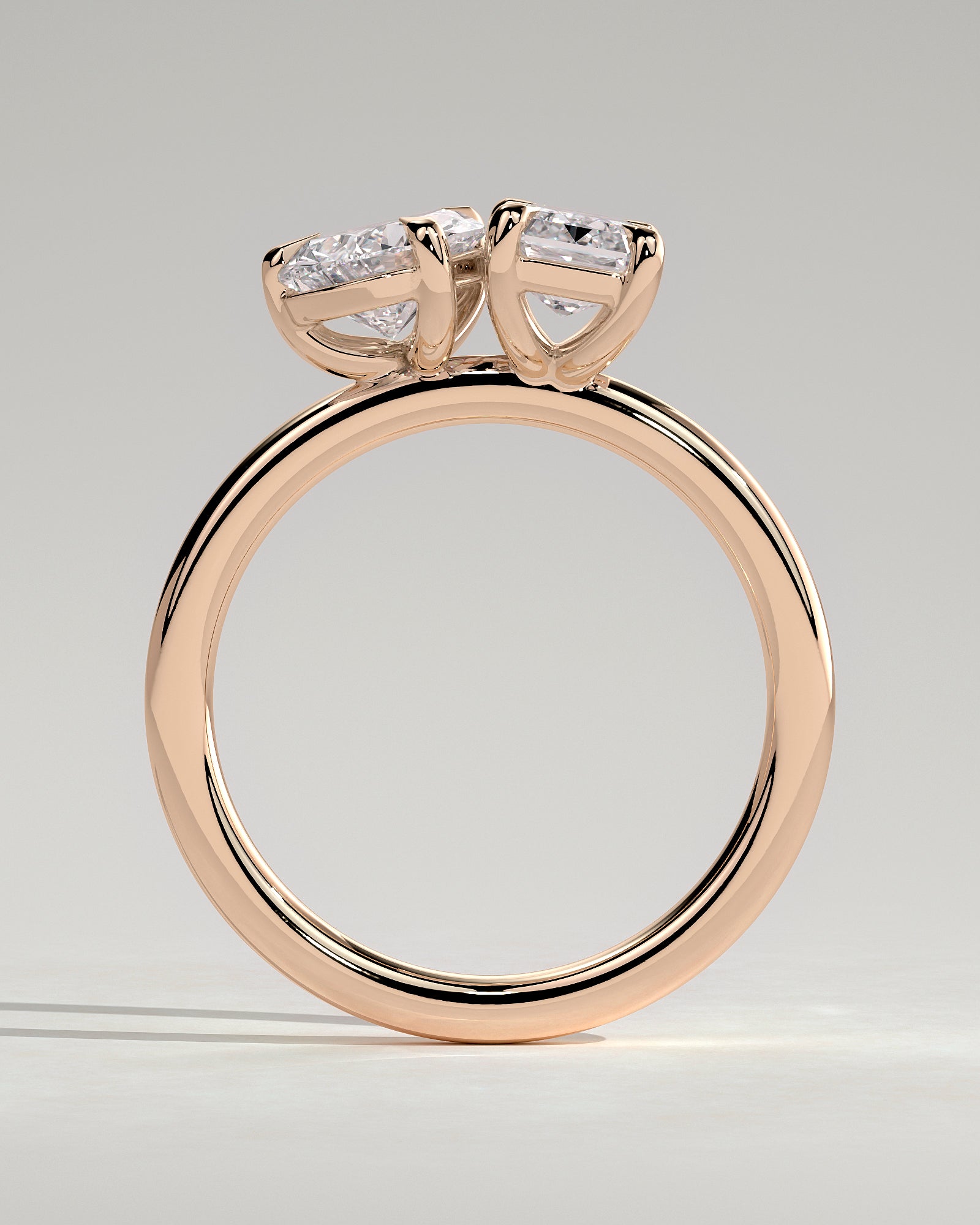 Rose :: close sparkle pear and emerald lab diamond toi et moi ring rose gold warm tone
