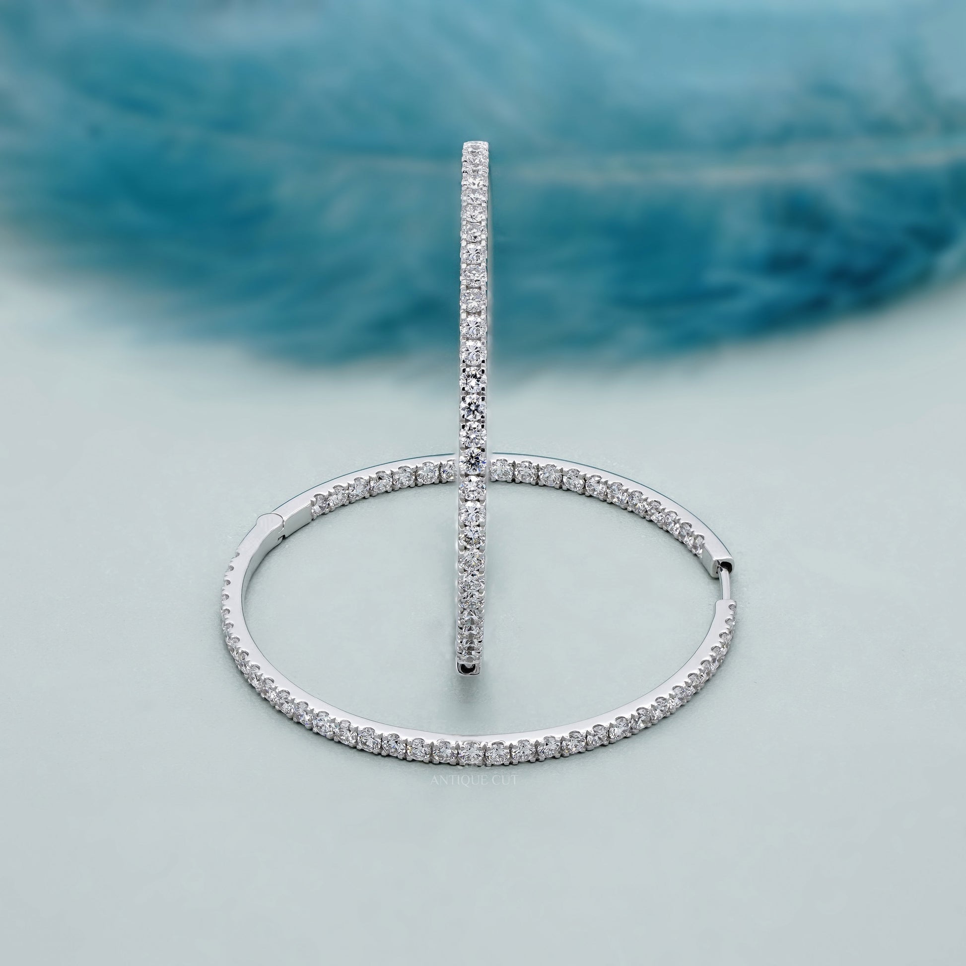 2.50tcw Diamond Hoop Earrings | Large 14K Gold Inside Outside Hoops | Sparkling Round Diamond Hoops | Gift for Her