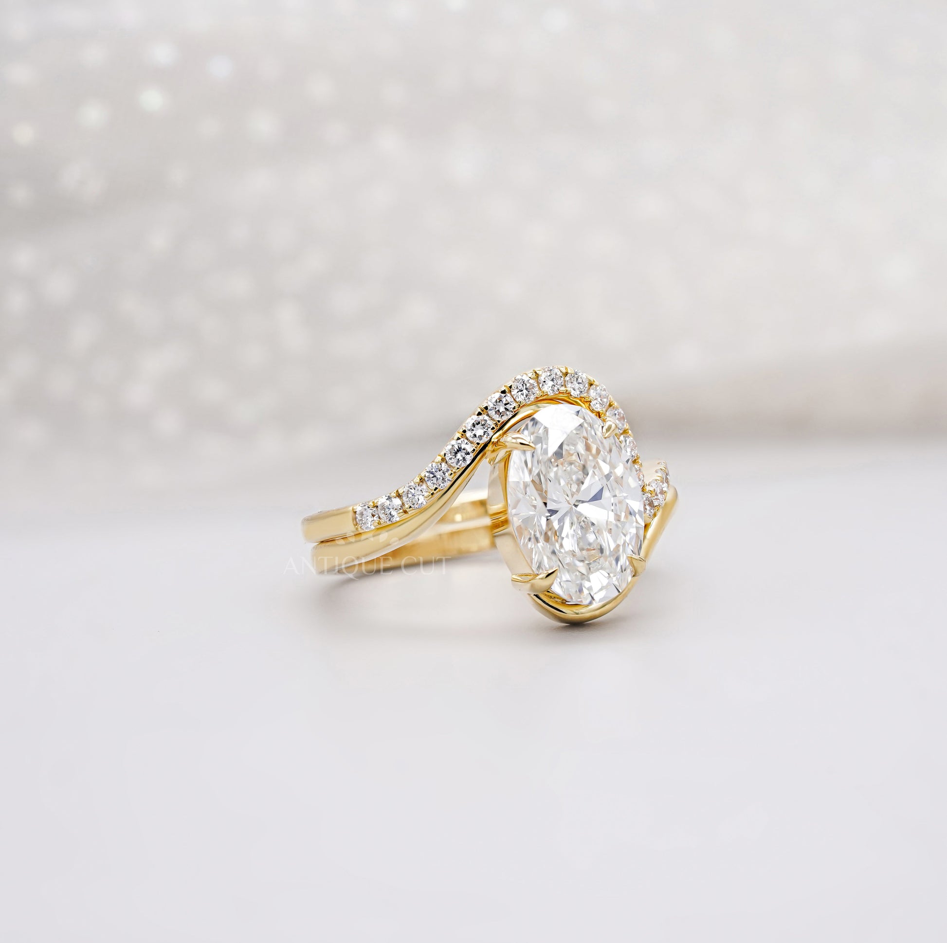 2.80tcw Oval Lab Diamond Bypass Style Engagement Ring | Matching Curved Band | IGI Certified