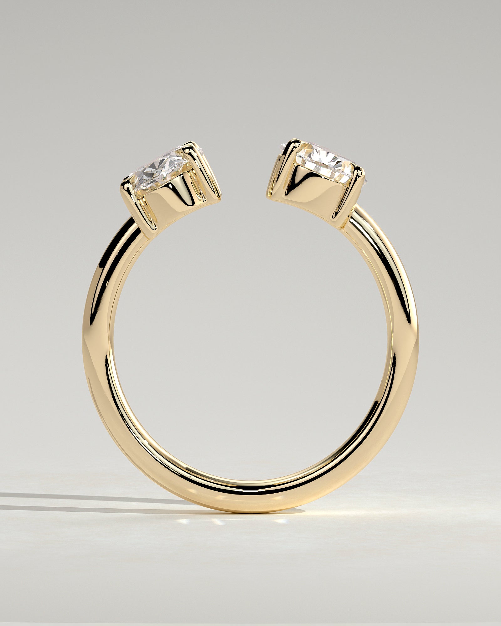 Yellow :: close up oval and pear lab diamond toi et moi ring yellow gold brilliant contrast