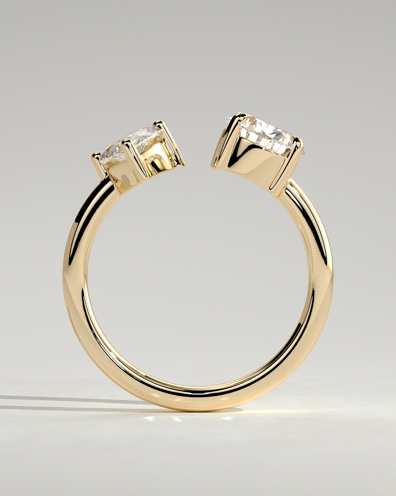 Yellow :: close up marquise pear lab diamond toi et moi ring yellow gold brilliant contrast