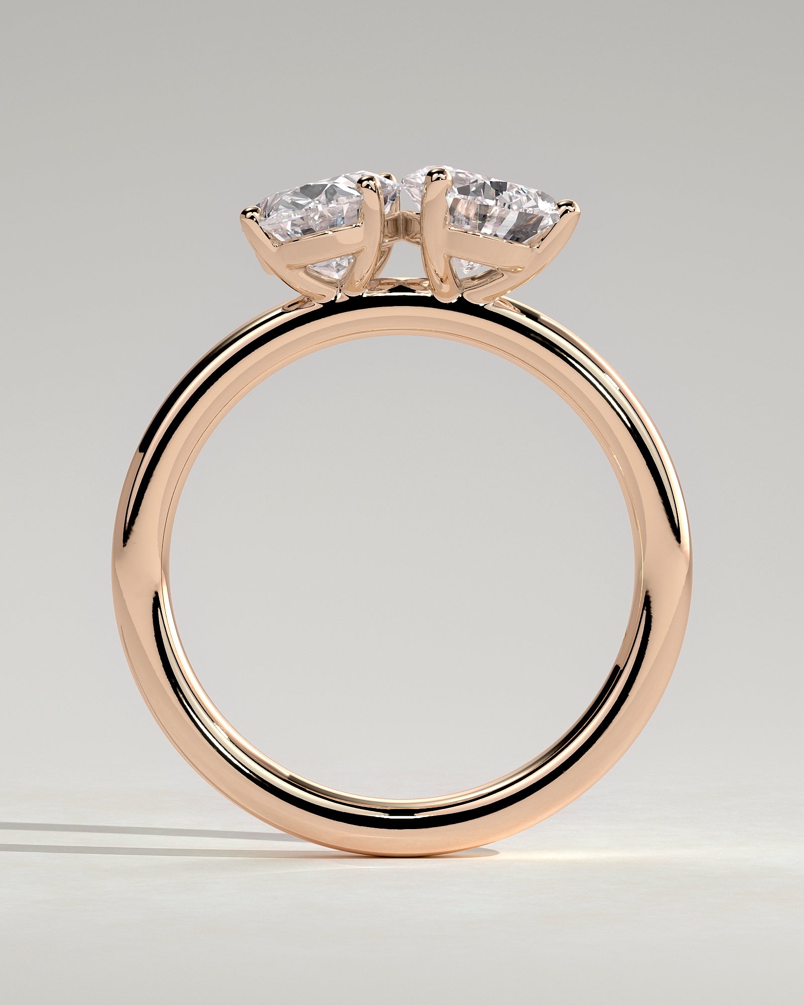 Rose :: close sparkle 1.5ct pear and oval lab diamond toi et moi ring rose gold warm tone