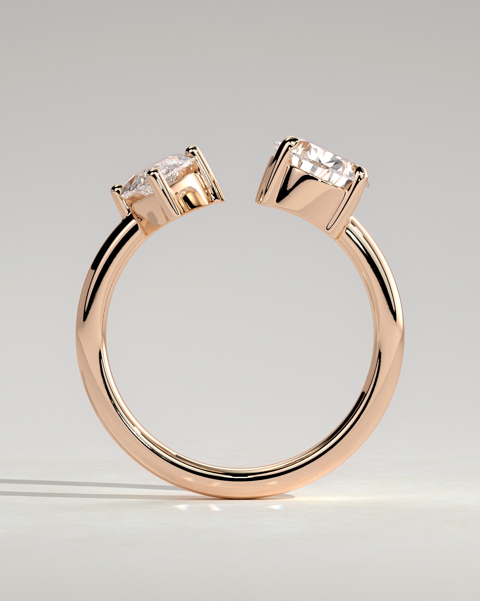 Rose :: close sparkle 1.15ct marquise and pear lab diamond toi et moi ring rose gold warm tone