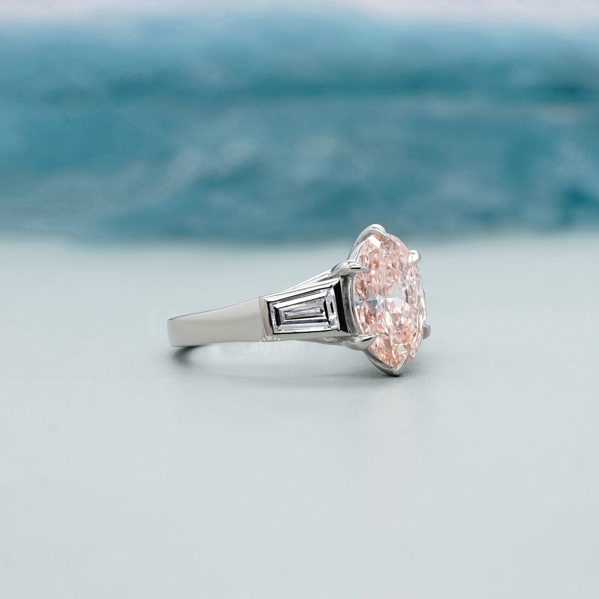 Oval 3.80tcw Fancy Pink Lab Grown Diamond Three Stone Ring | IGI Certified