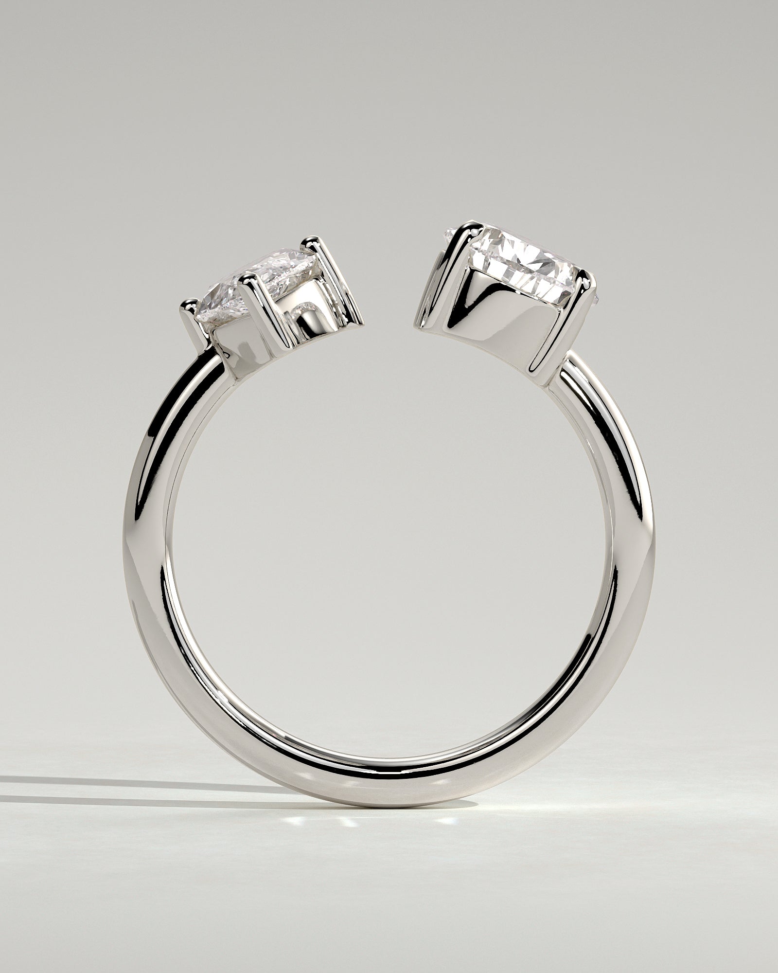 White :: close up 1.15ct marquise and pear lab grown diamond toi et moi ring white gold brilliant contrast