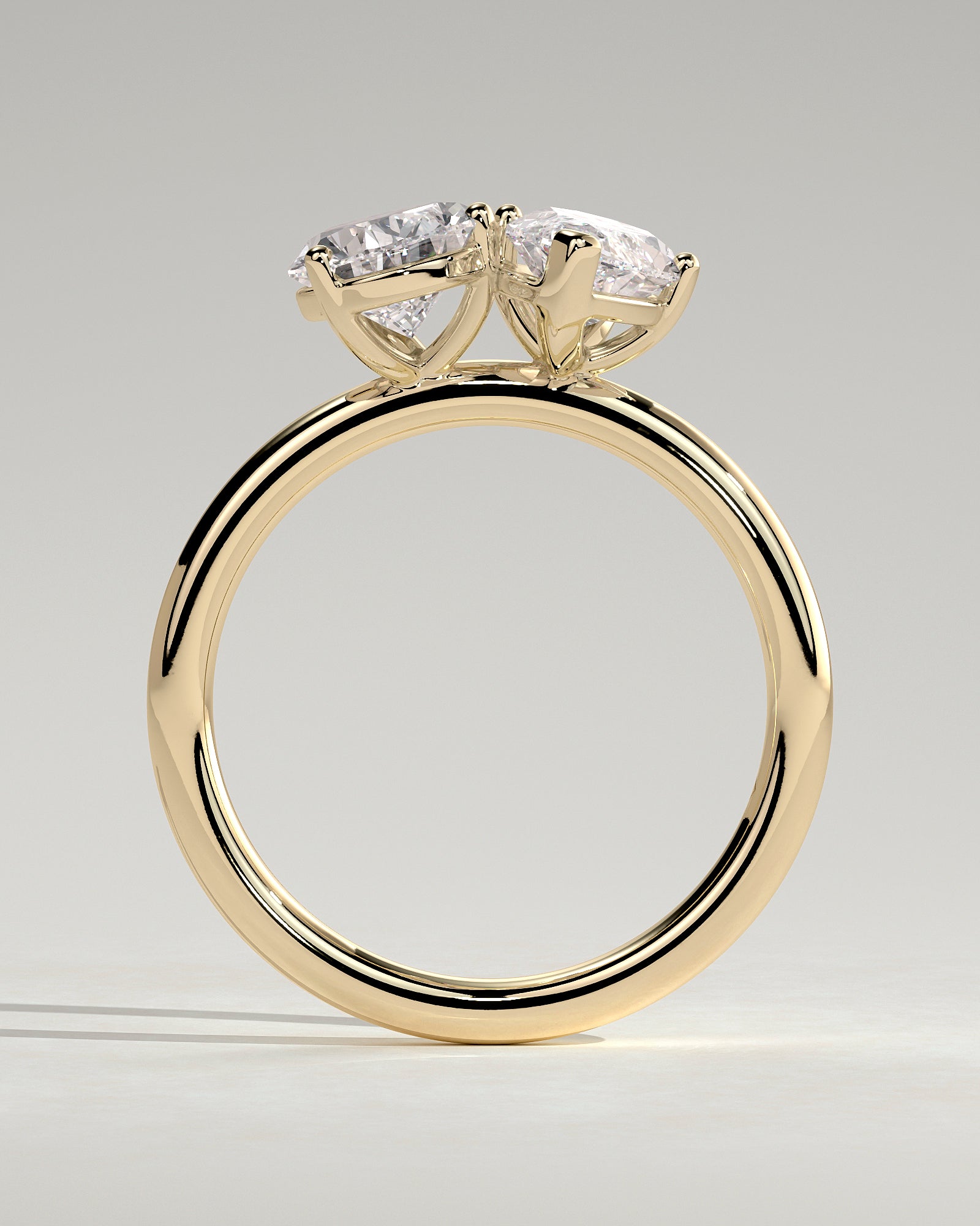 Yellow :: close up 1.8ct pear and marquise lab diamond toi et moi ring yellow gold brilliant contrast