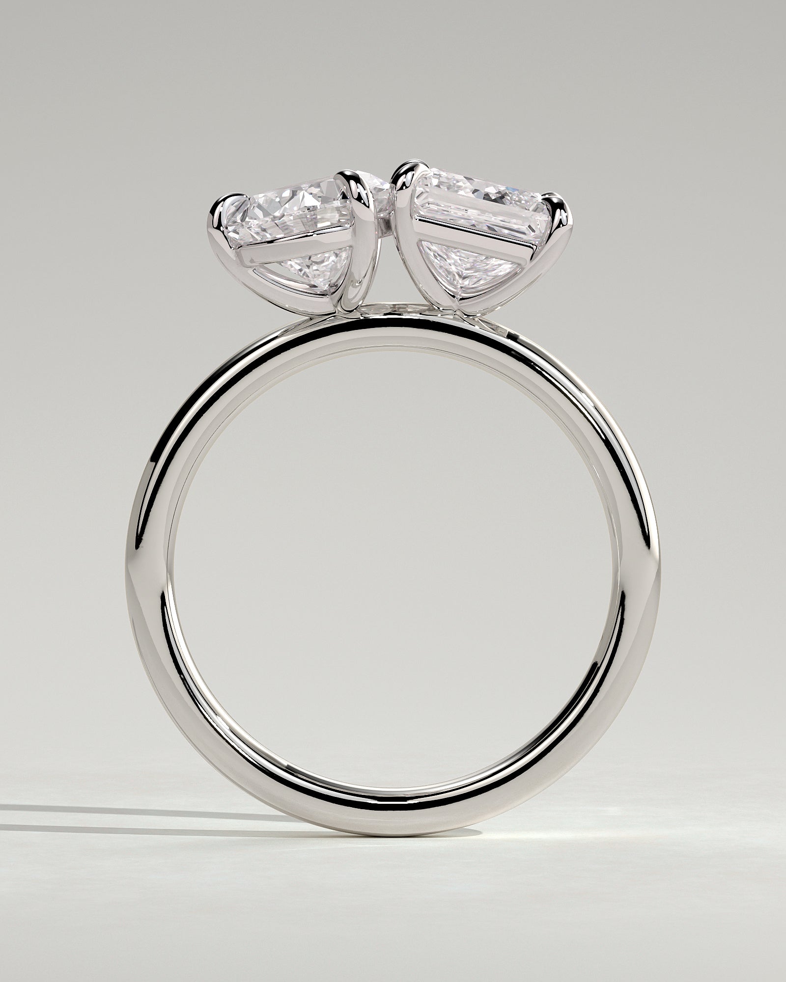 White :: close up pear and princess lab grown diamond toi et moi ring white gold contrast sparkle