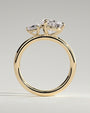 Yellow :: close up 0.5ct and 1.25ct pear lab diamond toi et moi ring yellow gold asymmetrical brilliance