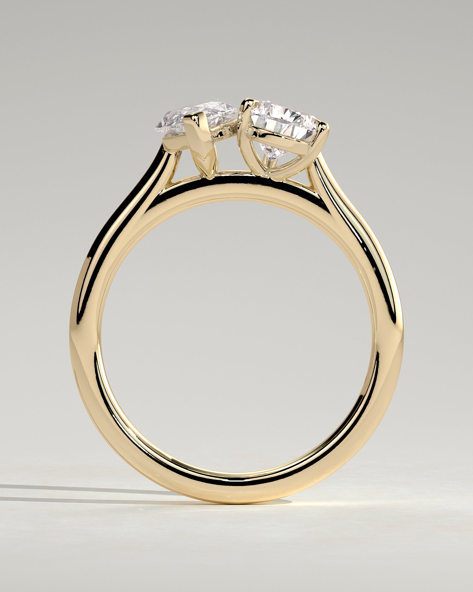 Yellow :: close up 1.8ct pear and marquise lab diamond toi et moi ring yellow gold brilliant contrast