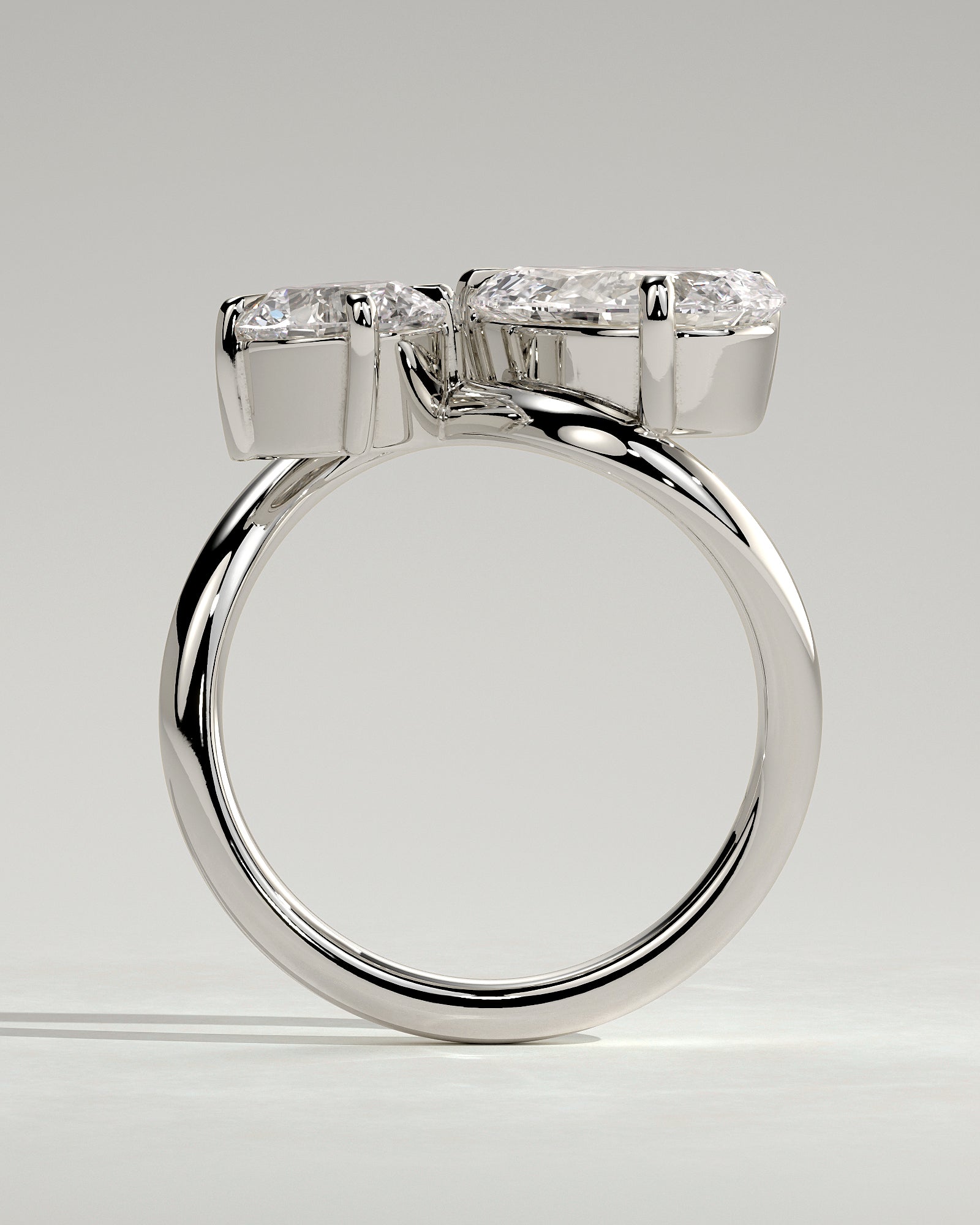 White :: close up round and pear lab grown diamond toi et moi ring white gold brilliant contrast
