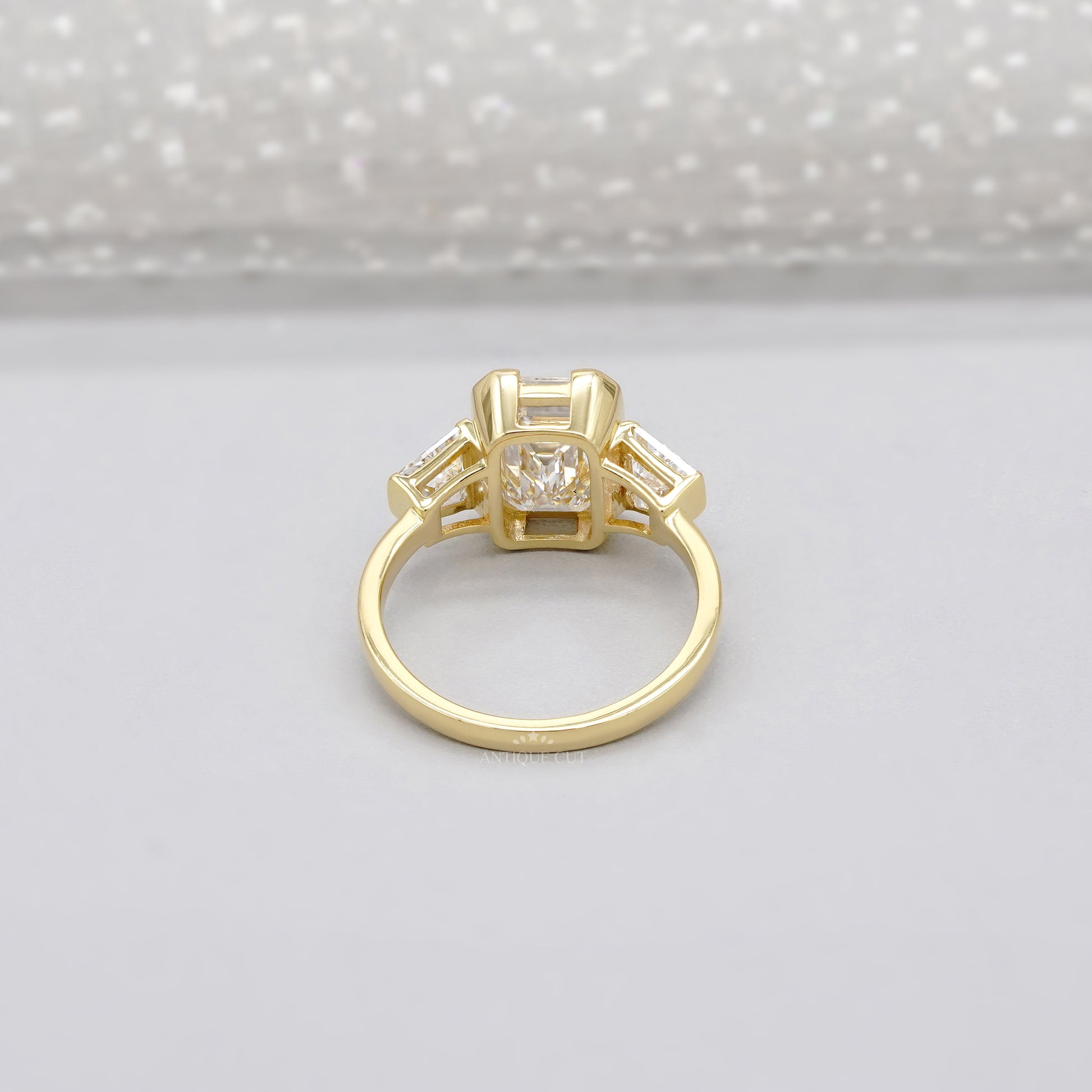 3.70tcw Emerald Lab-Grown Diamond Engagement Ring | 3.00ct Emerald + 0.70ct Trapezoid Side Stones | 14k Gold IGI Certified