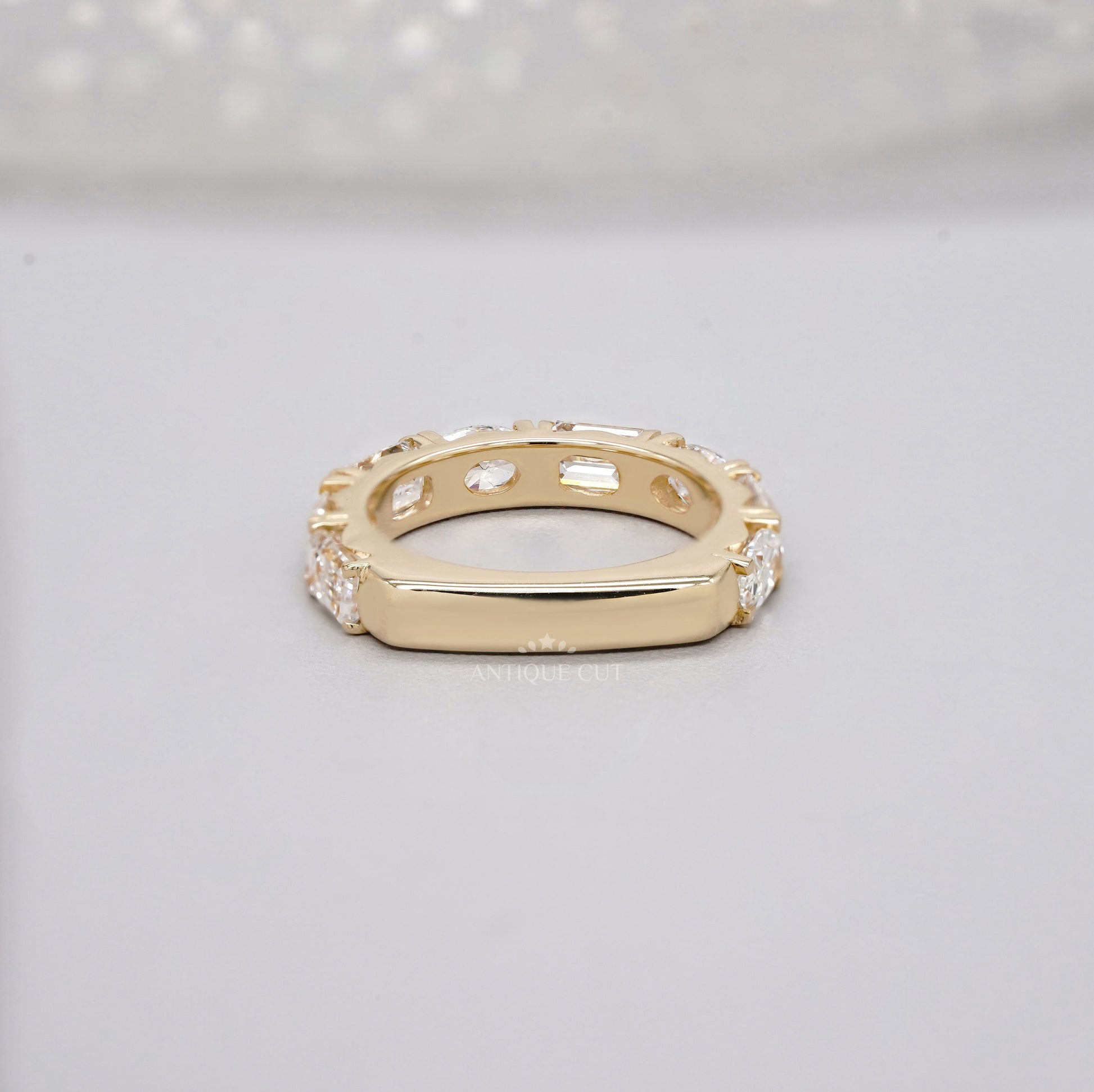 Emerald & Oval 2.00tcw Lab Grown Diamond Band Ring | IGI Certified | Yellow Gold | Half Eternity Style | VVS–VS Clarity