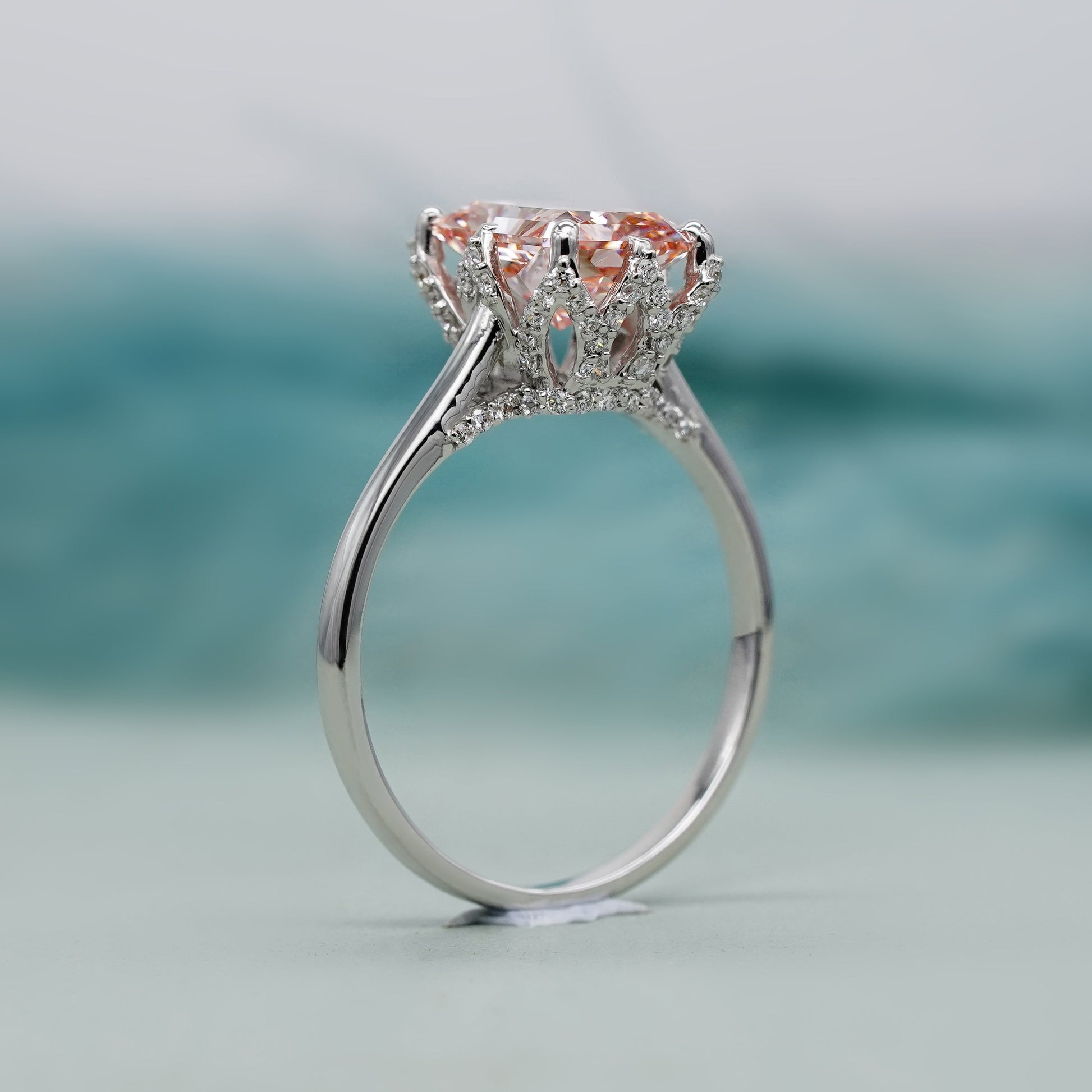 Fancy Pink 3.40ct Radiant Lab Diamond Ring | Cathedral Solitaire Setting | IGI Certified | VVS-VS Clarity | Engagement Jewelry