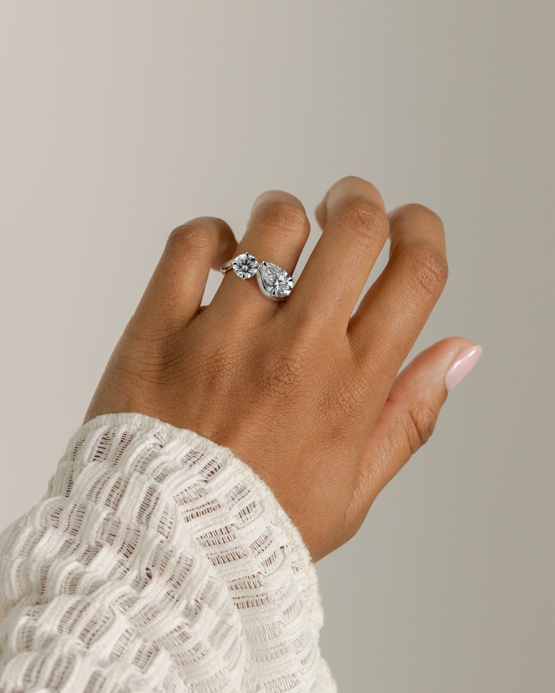 White :: luxury round and pear lab diamond engagement ring white gold statement ring