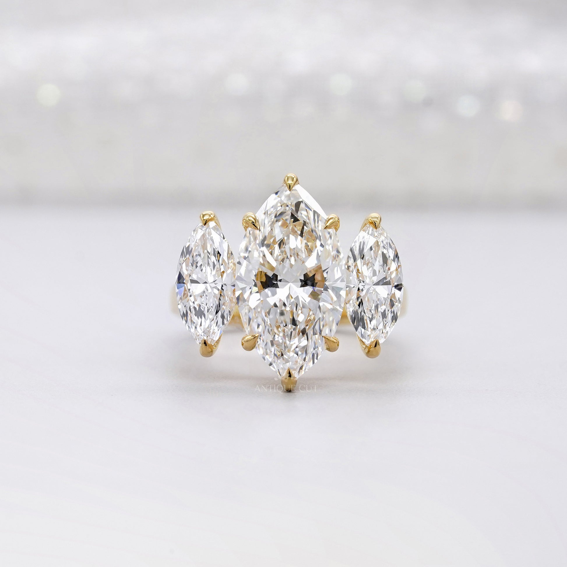 Marquise 5.00tcw Lab Grown Diamond Three-Stone Engagement Ring | IGI Certified