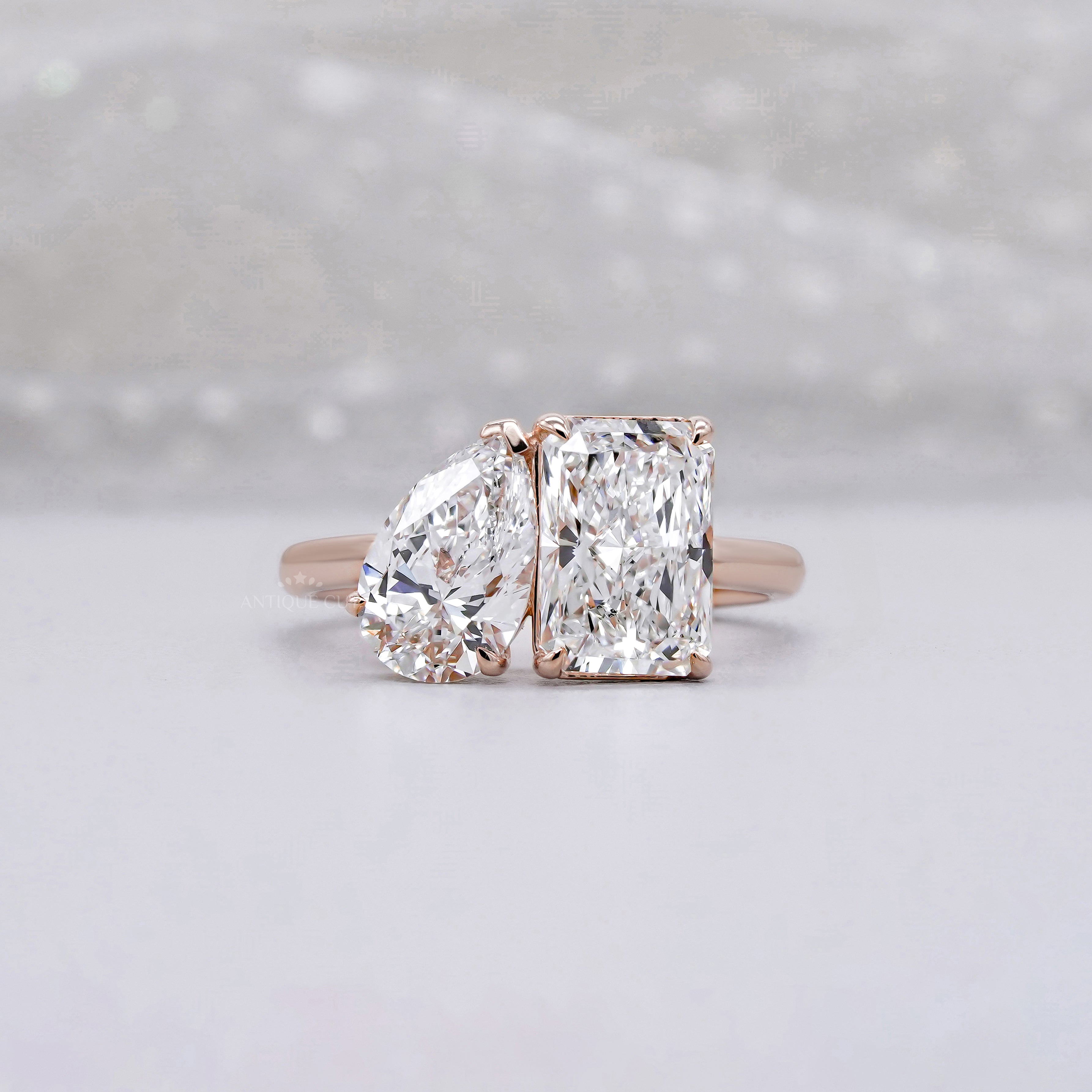Radiant And Pear 3.00tcw Lab Diamond Toi Et Moi Ring | Two-Stone Rose Gold | IGI Certified