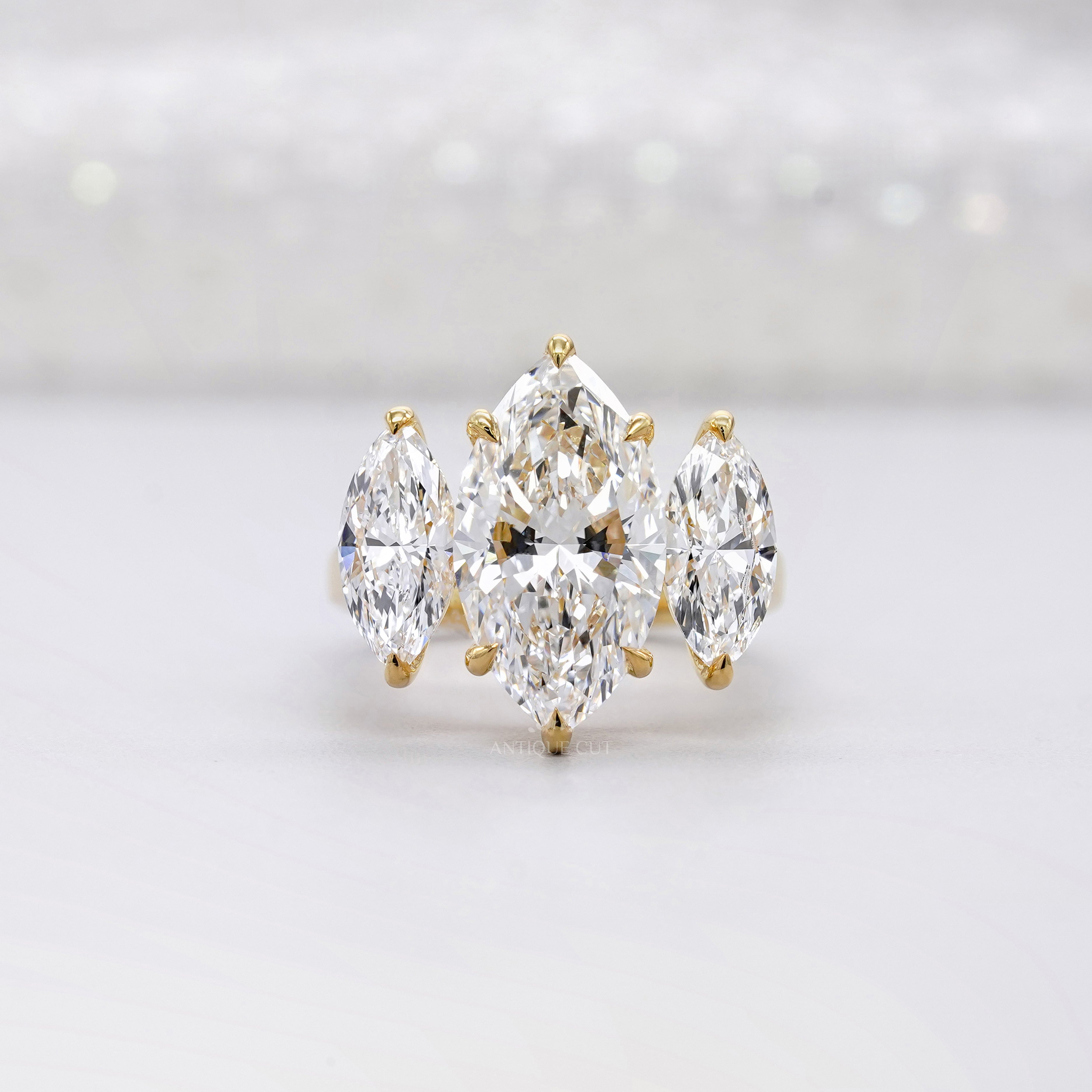 Marquise 5.00tcw Lab Grown Diamond Three-Stone Engagement Ring | IGI Certified